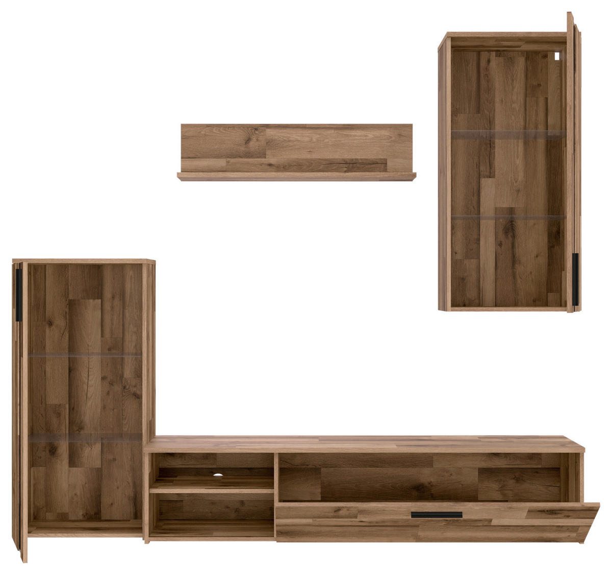 Wohnwand  Stabeiche Nachbildung B/H/T: ca. 213x184x41 cm Crunch_Wohnwand - schwarz (213,00/184,00/41,00cm)