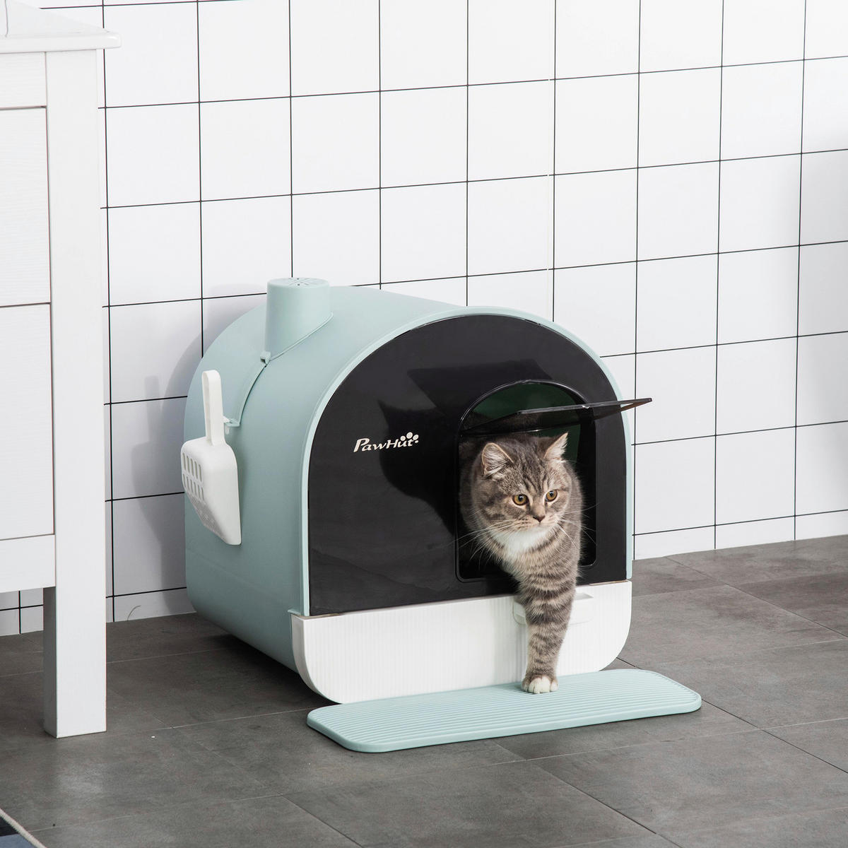 PawHut Katzentoilette grün Kunststoff B/H/L: ca. 44x47x43 cm Katzentoilette - grün (43,00/44,00/47,00cm) - PawHut