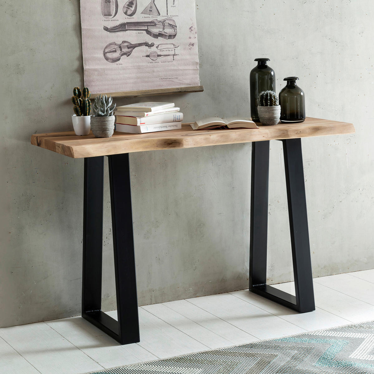 Konsolentisch natur schwarz Akazie B/H/T: ca. 120x75x45 cm Konsolentisch - natur/schwarz (120,00/75,00/45,00cm) - Wohnling
