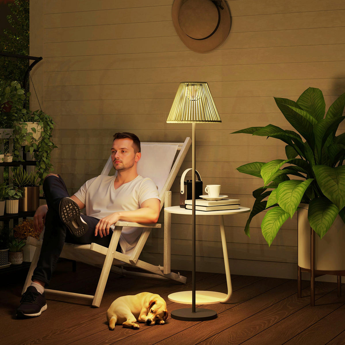 Solarleuchte grau Polyethylen Stahl B/H/L: ca. 33x135x33 cm Rattan Solarleuchte - grau (33,00/33,00/135,00cm) - Outsunny