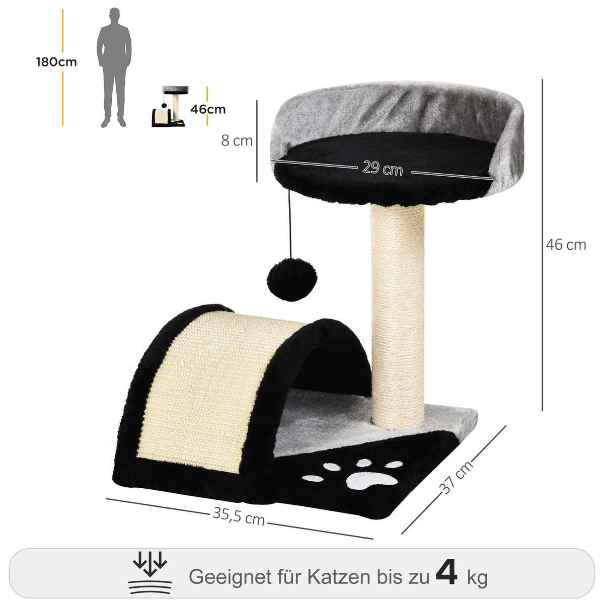 PawHut Katzenbaum schwarz MDF B/H/L: ca. 36x44x36 cm Katzenbaum - schwarz (36,00/36,00/44,00cm) - PawHut