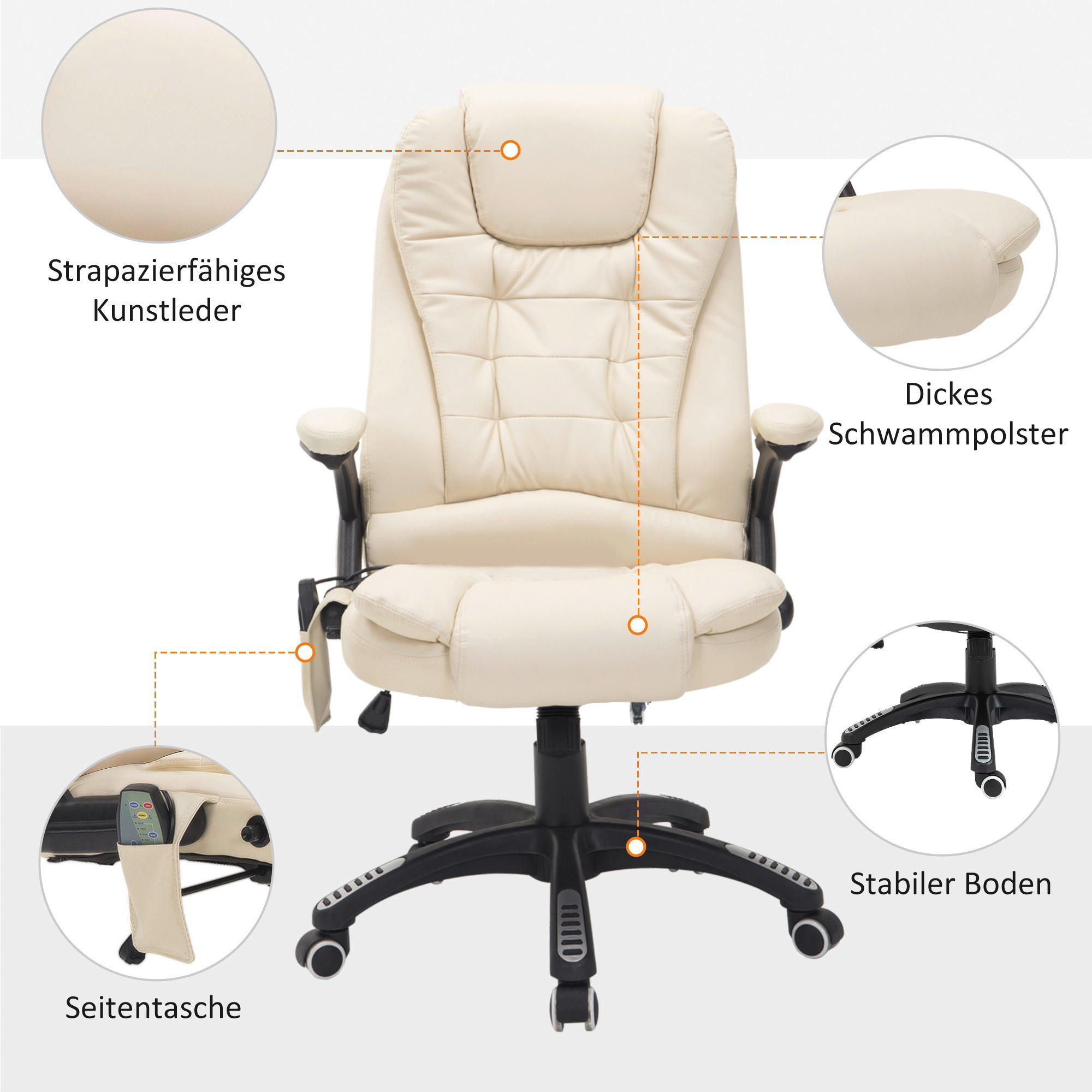 Chefsessel A2-0057 beige PVC Kunstleder A2-0057 - beige (62,00/111,00/68,00cm) - HOMCOM