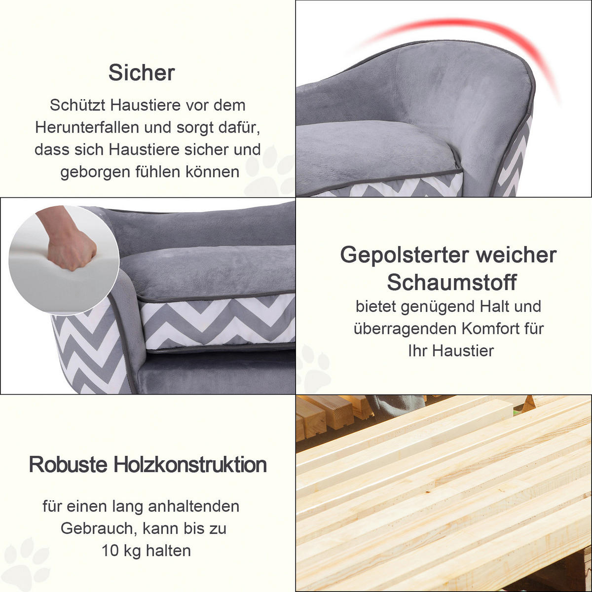 PawHut Hundebett grau Holz B/H/L: ca. 41x33,5x67 cm Hundebett - grau (67,00/41,00/33,50cm) - PawHut