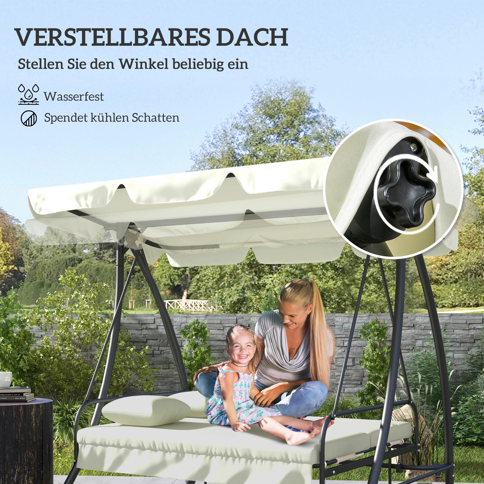 Outsunny Hollywoodschaukel cremeweiß Polyester B/H/L: ca. 125x170x200 cm Hollywoodschaukel - cremeweiß (200,00/125,00/170,00cm) - Outsunny