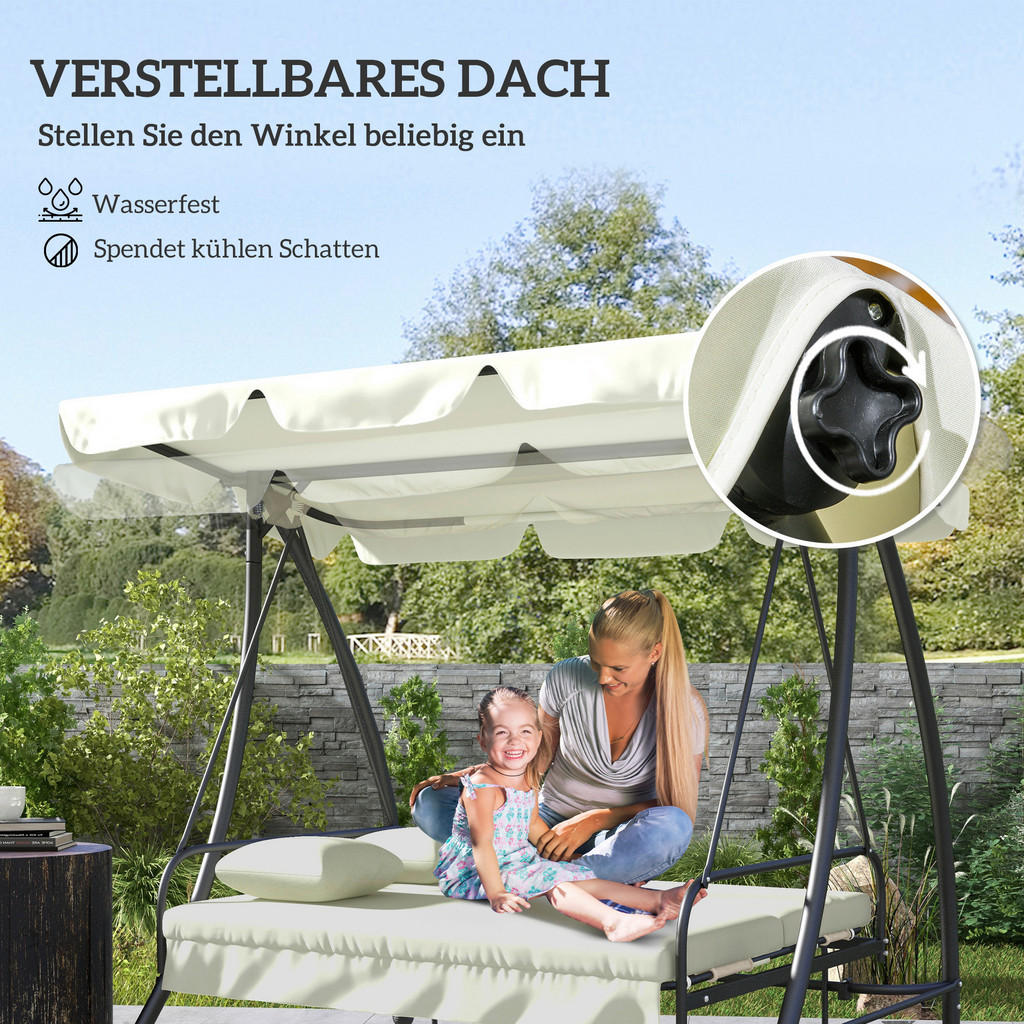 Thumbnail - Outsunny Hollywoodschaukel cremeweiß Polyester B/H/L: ca. 125x170x200 cm