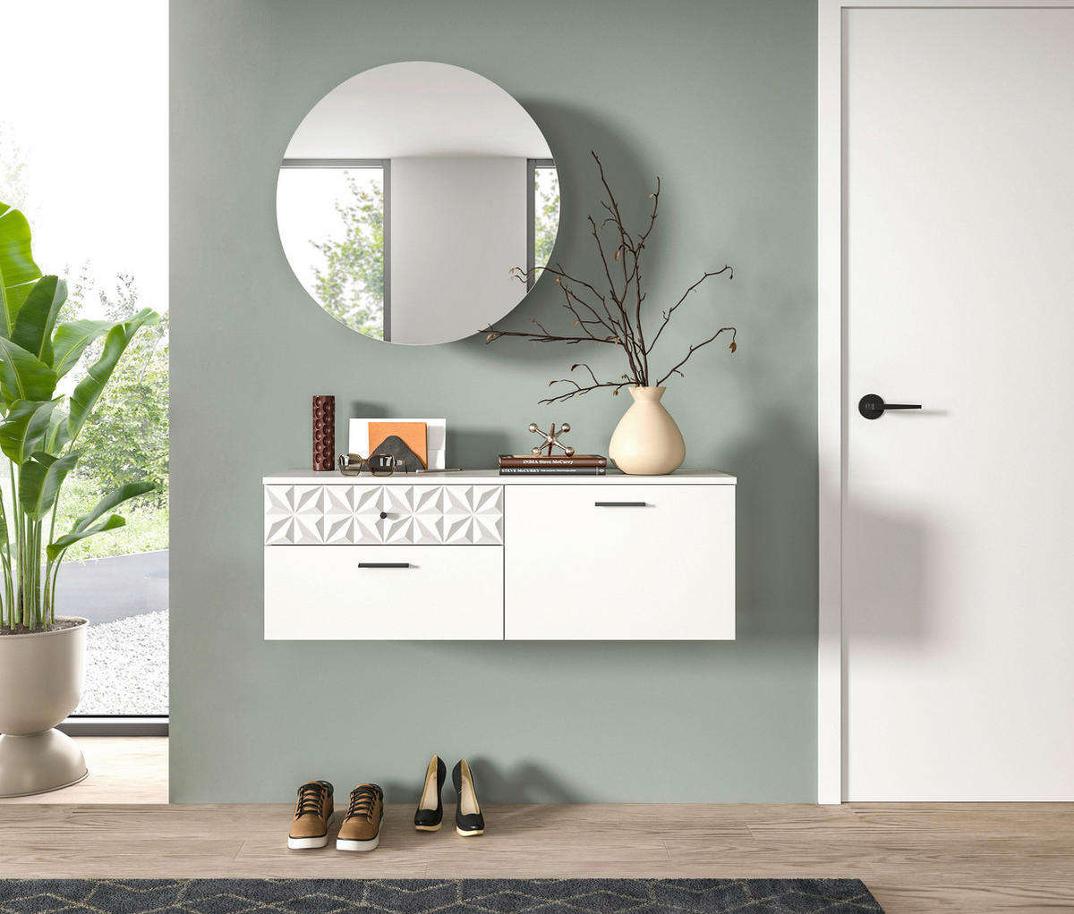 Garderobe Prisma weiß weiß Hochglanz B/H/T: ca. 110x192x34 cm Prisma - weiß (110,00/192,00/34,00cm) - xonox.home