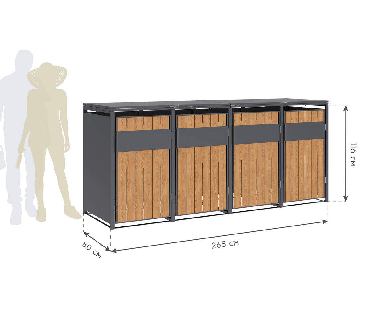 Westmann Mülltonnenbox Varius Holzoptik B/H/L: ca. 265x116x80 cm Varius - Holzoptik (80,00/265,00/116,00cm) - Westmann