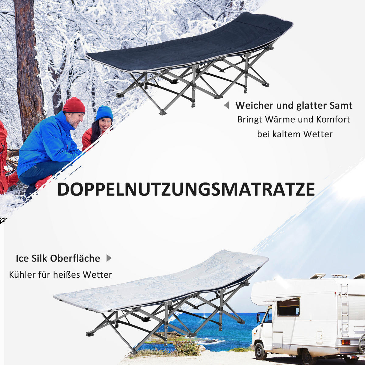 Outsunny Campingbett B/H/L: ca. 64,5x53x188 cm Campingbett - blau (188,00/64,50/53,00cm) - Outsunny