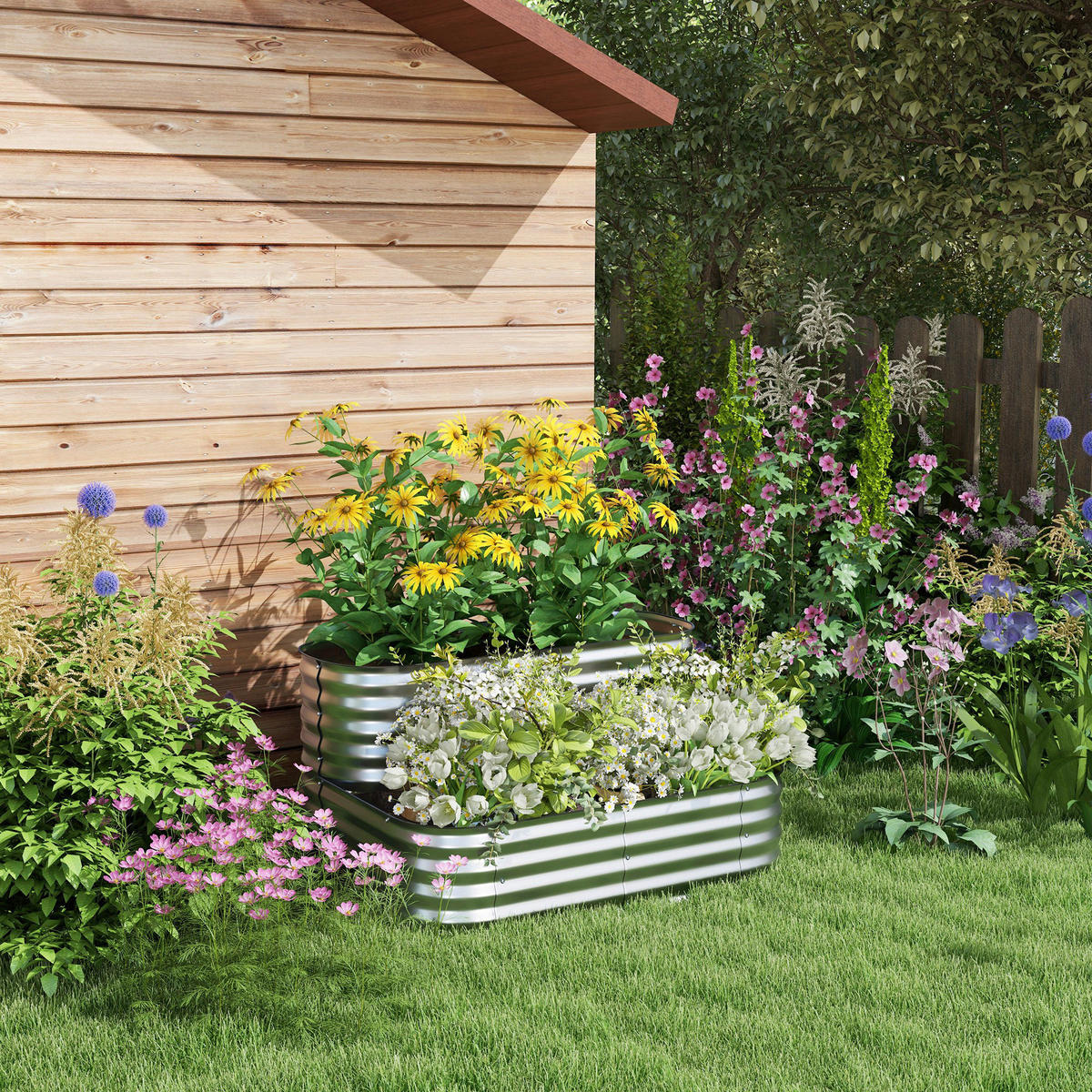 Outsunny Hochbeet silber Metall B/H/L: ca. 90x30x120 cm Hochbeet - silber (120,00/90,00/30,00cm) - Outsunny