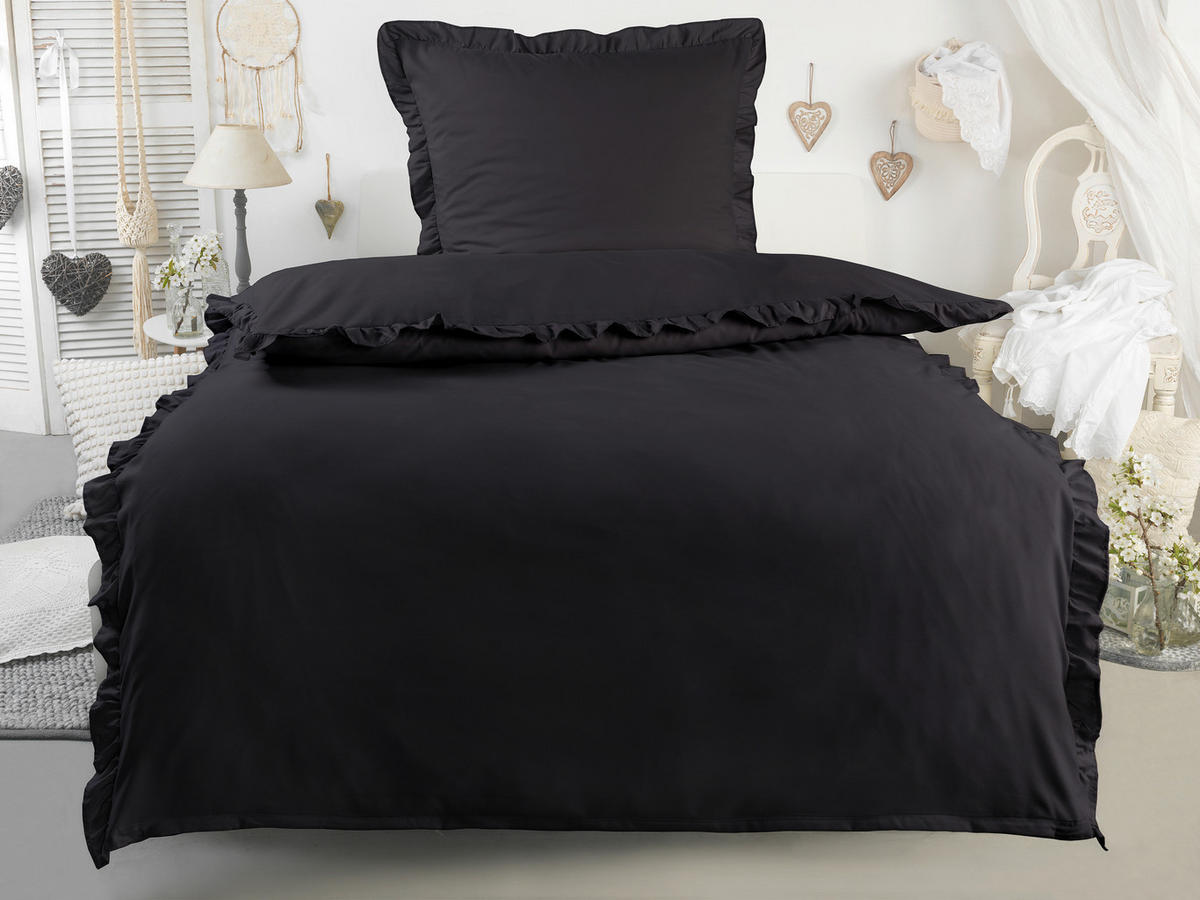 Microfaser Bettwäsche Bettwäsche_Microfaser_Rüschen - schwarz (135,00/200,00cm)