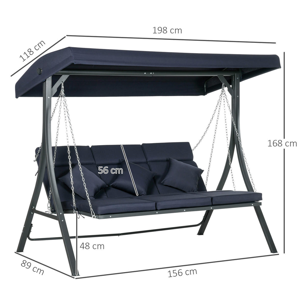 Outsunny Hollywoodschaukel dunkelblau Polyester B/H/L: ca. 118x168x198 cm Hollywoodschaukel - schwarz/dunkelblau (198,00/118,00/168,00cm) - Outsunny
