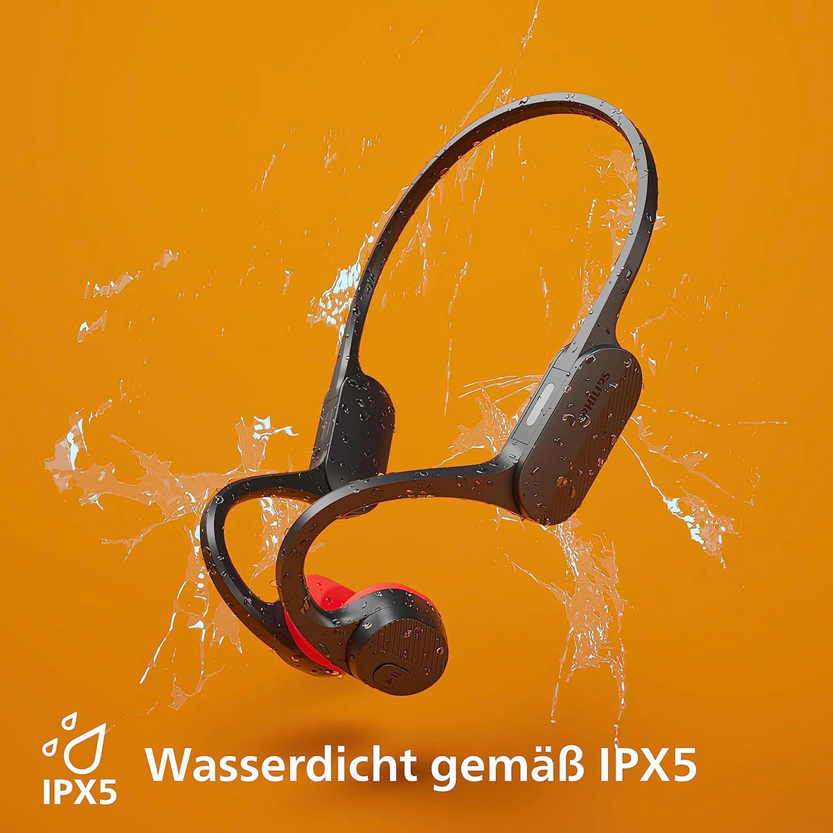 Philips Kopfhörer mit Mikrofon rot schwarz B/H/L: ca. 17,6x6,5x18,1 cm Open-Ear-Sportkopfhörer_kabellos - rot/schwarz (18,10/17,60/6,50cm) - Philips