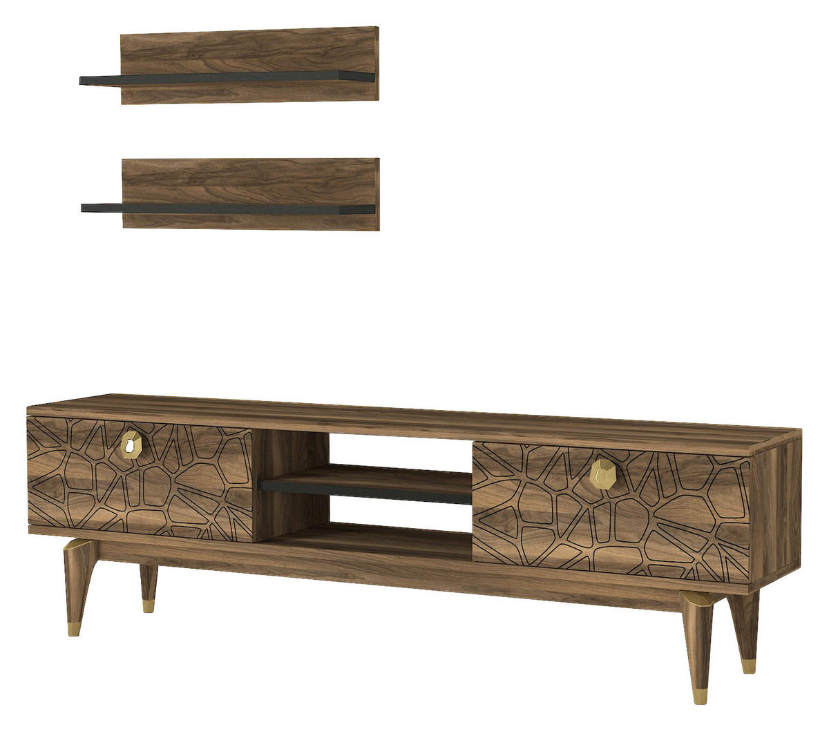 Wohnwand Royal walnuss Nachbildung B/H/T: ca. 150x45,5x30 cm Royal - walnuss (150,00/45,50/30,00cm) - moebel17