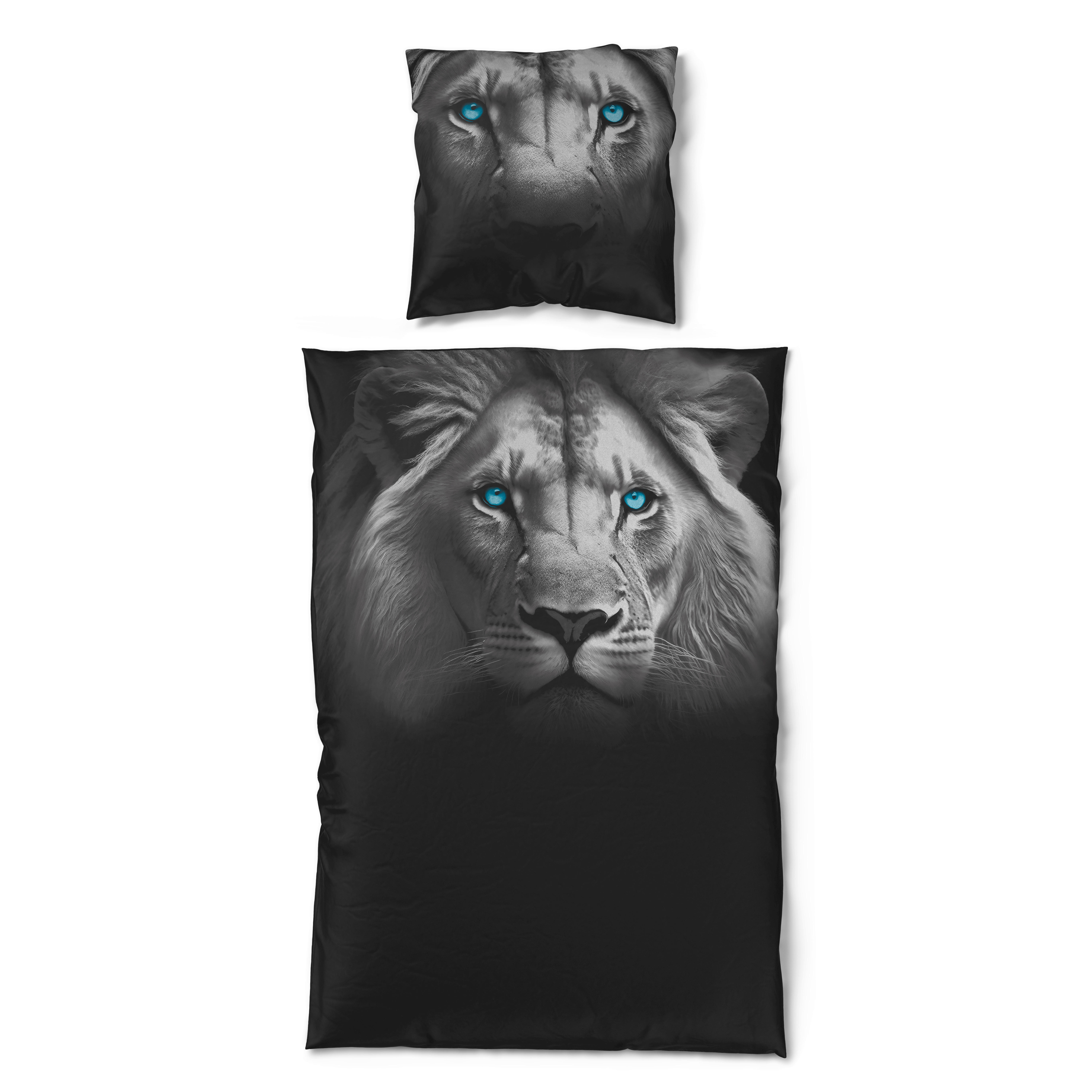 Microfaser Bettwäsche Wendebettwäsche_Microfaser_Lion - schwarz/silber (135,00/200,00cm) - beau rêve