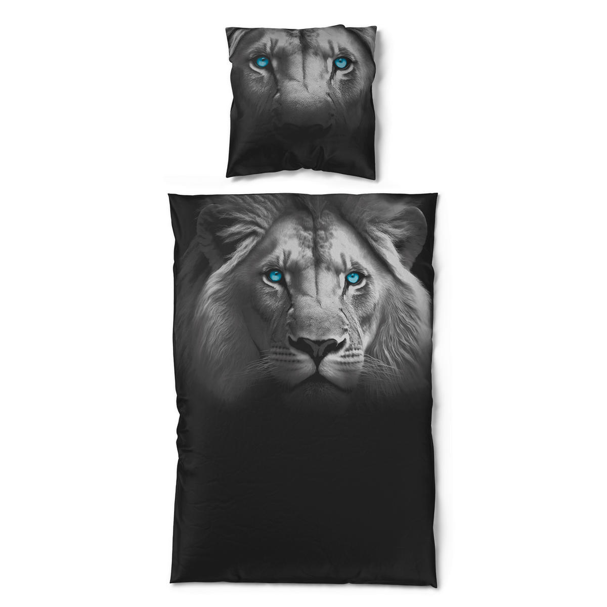 Microfaser Bettwäsche Wendebettwäsche_Microfaser_Lion - schwarz/silber (135,00/200,00cm) - beau rêve