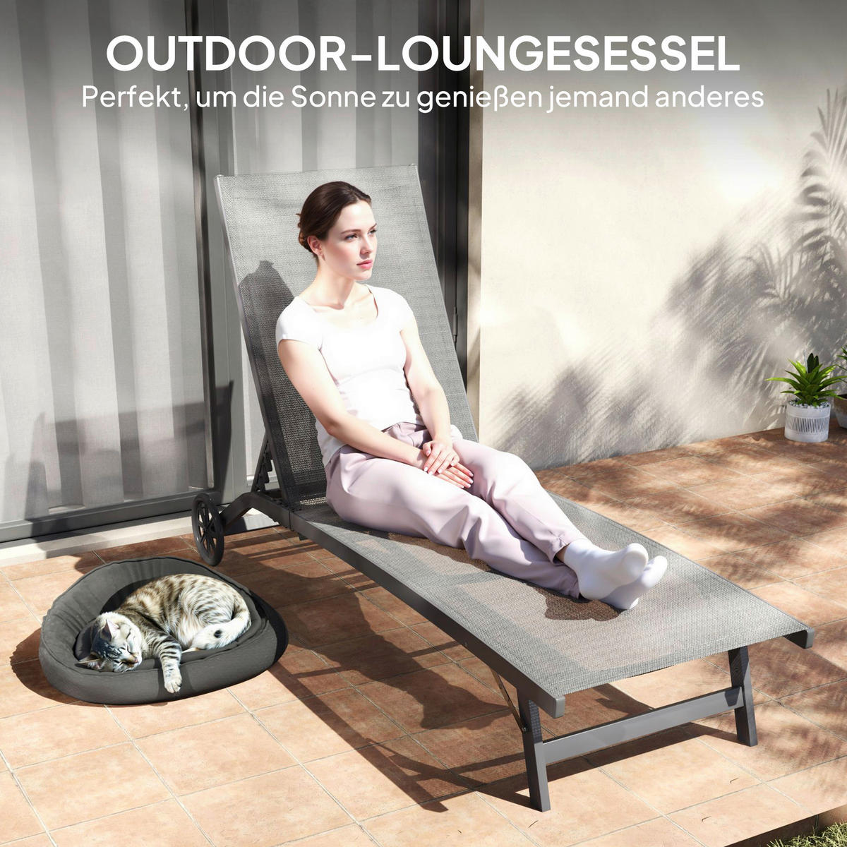 Outsunny Sonnenliege dunkelgrau Aluminium B/H/L: ca. 165x102x66 cm Sonnenliege - dunkelgrau (66,00/165,00/102,00cm) - Outsunny