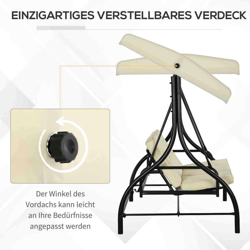 Thumbnail - Outsunny Hollywoodschaukel beige Stahl B/H/L: ca. 117x175x195 cm
