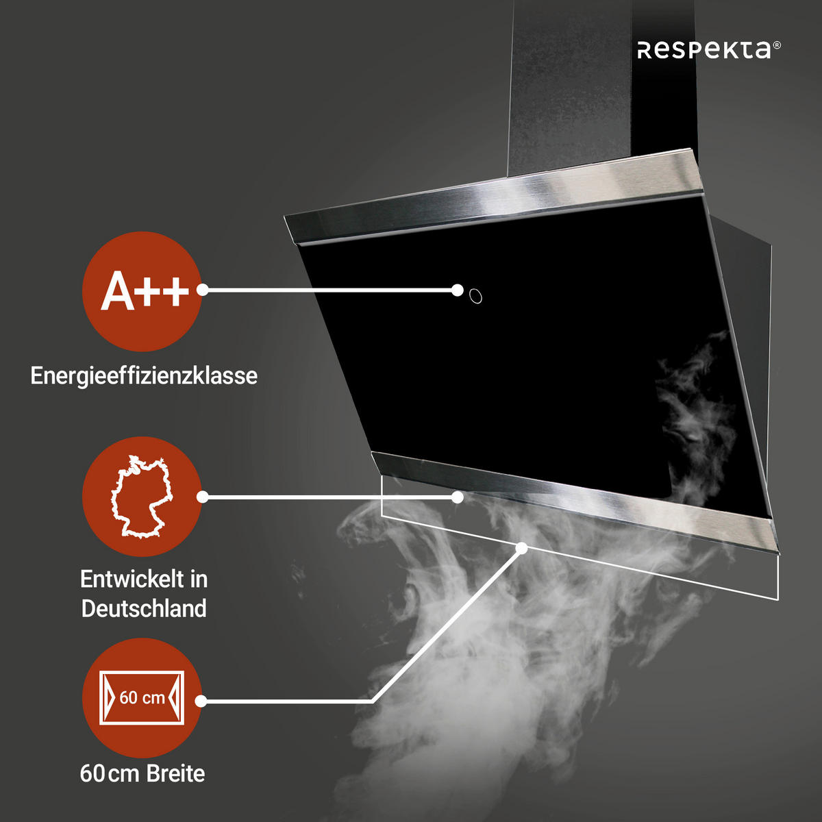 Respekta Dunstabzugshaube CH89060S schwarz B/H/T: ca. 59,5x73,5x37,8 cm CH89060S - schwarz (59,50/73,50/37,80cm) - Respekta