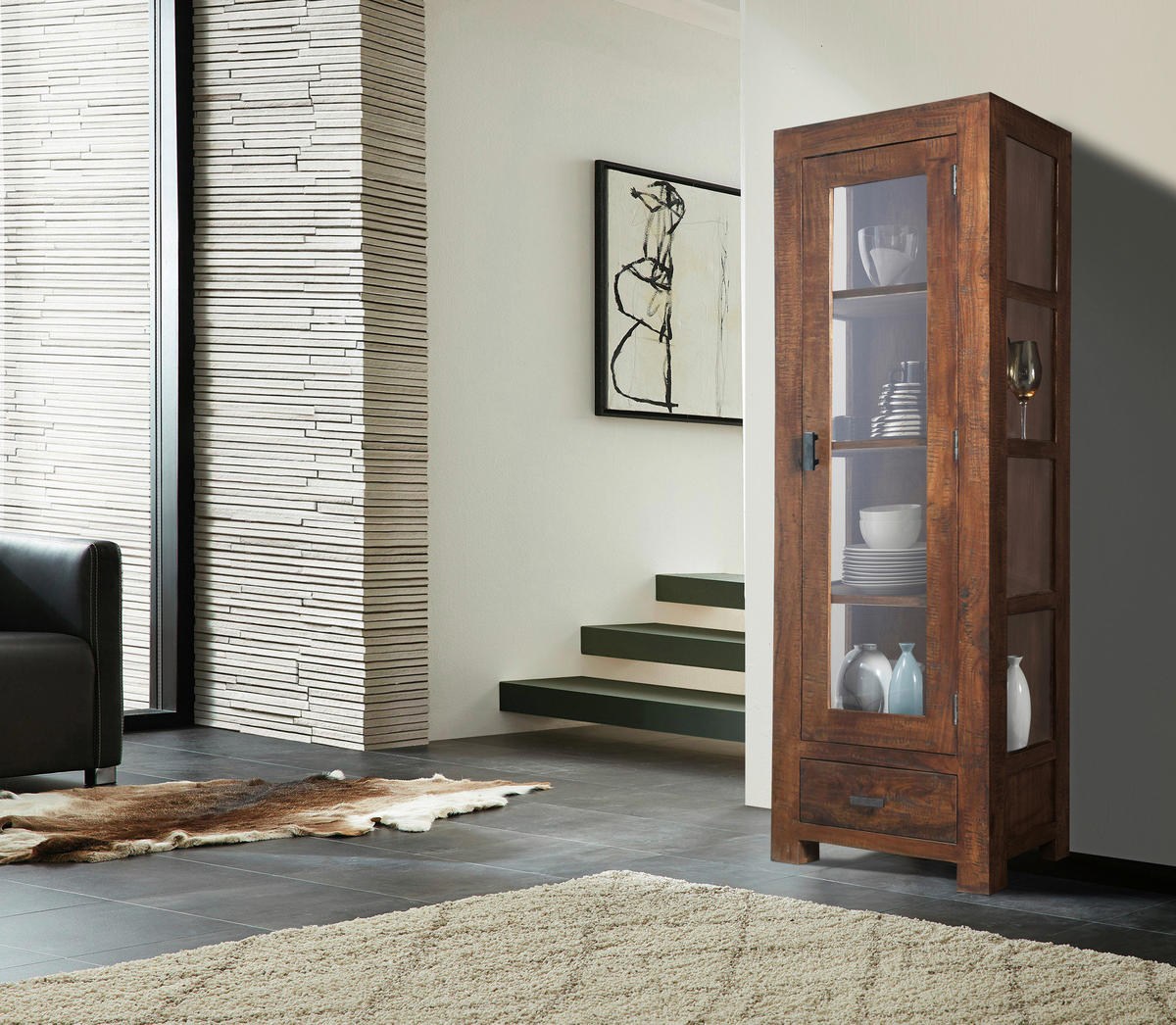 Vitrine Genua Akazie dunkel B/H/T: ca. 50x175x40 cm Genua - Akazie (50,00/175,00/40,00cm)