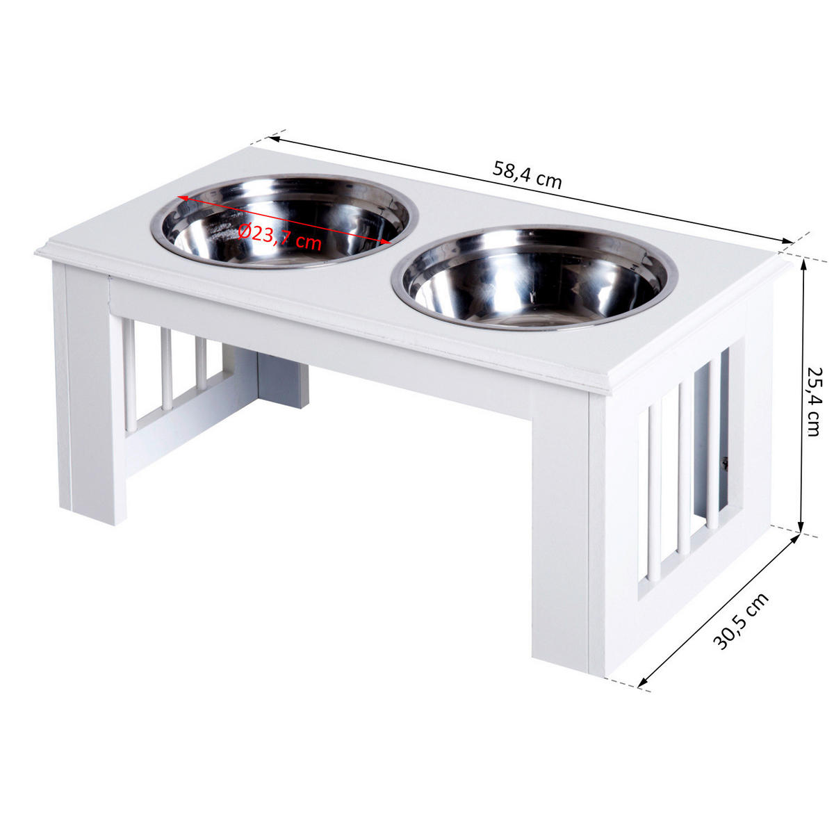 PawHut Futternapf weiß Edelstahl B/H/L: ca. 31x25x58 cm Futternapf - weiß (58,00/31,00/25,00cm) - PawHut