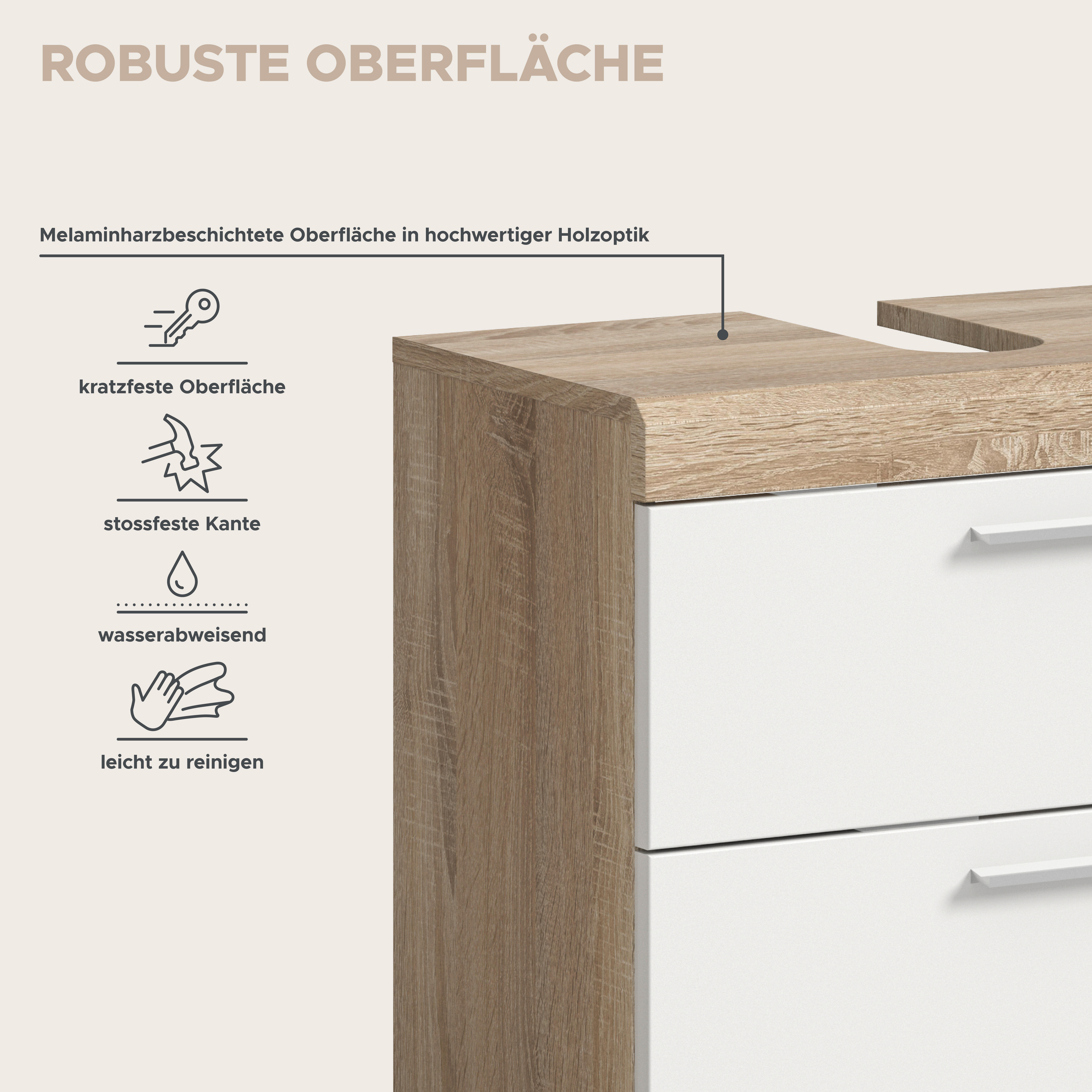 Badezimmer-Set Lambada Eiche Sonoma Nachbildung weiß Hochglanz B/H/T: ca. 60x191x37 cm Lambada - Eiche/weiß (60,00/191,00/37,00cm) - xonox.home