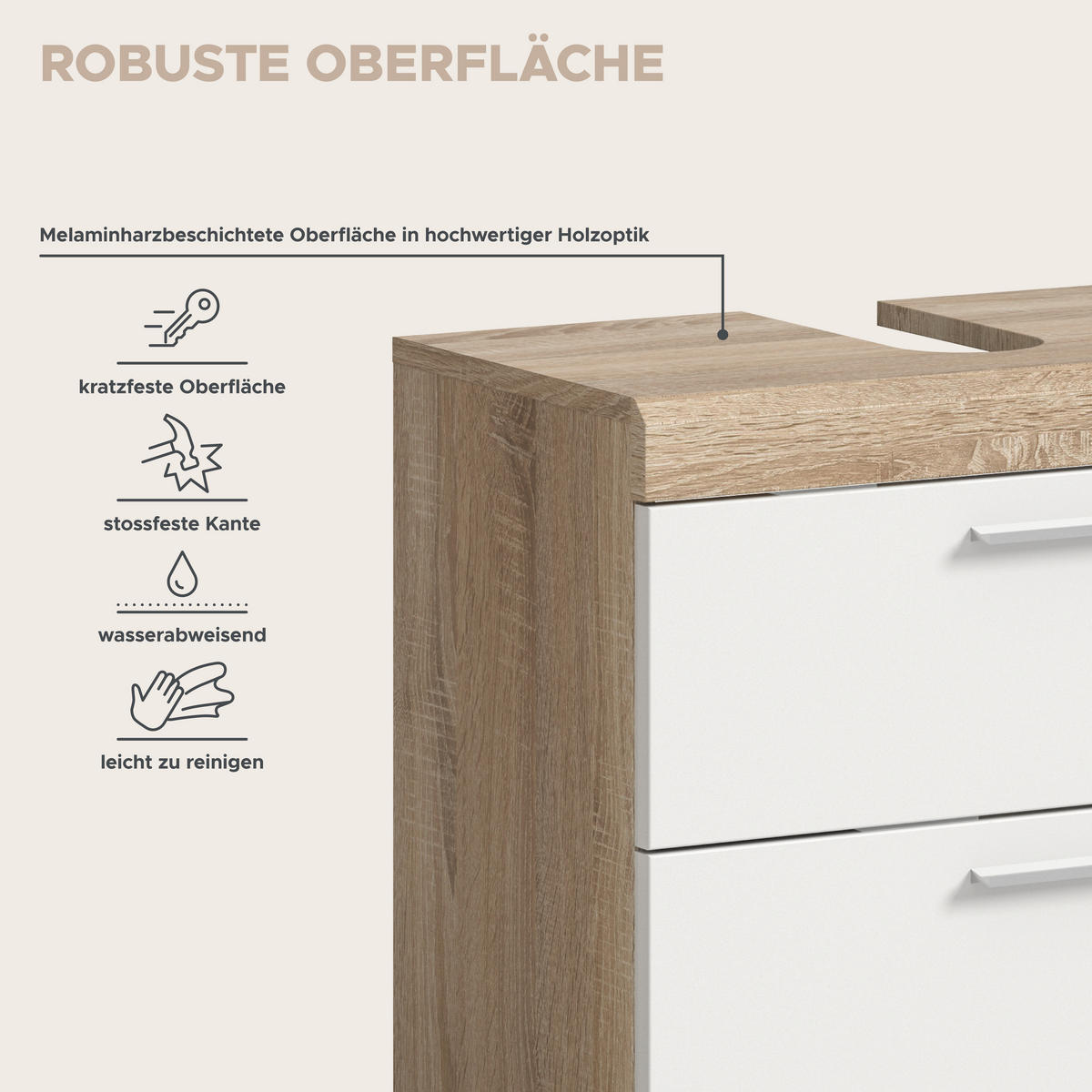 Badezimmer-Set Lambada Eiche Sonoma Nachbildung weiß Hochglanz B/H/T: ca. 60x191x37 cm Lambada - Eiche/weiß (60,00/191,00/37,00cm) - xonox.home