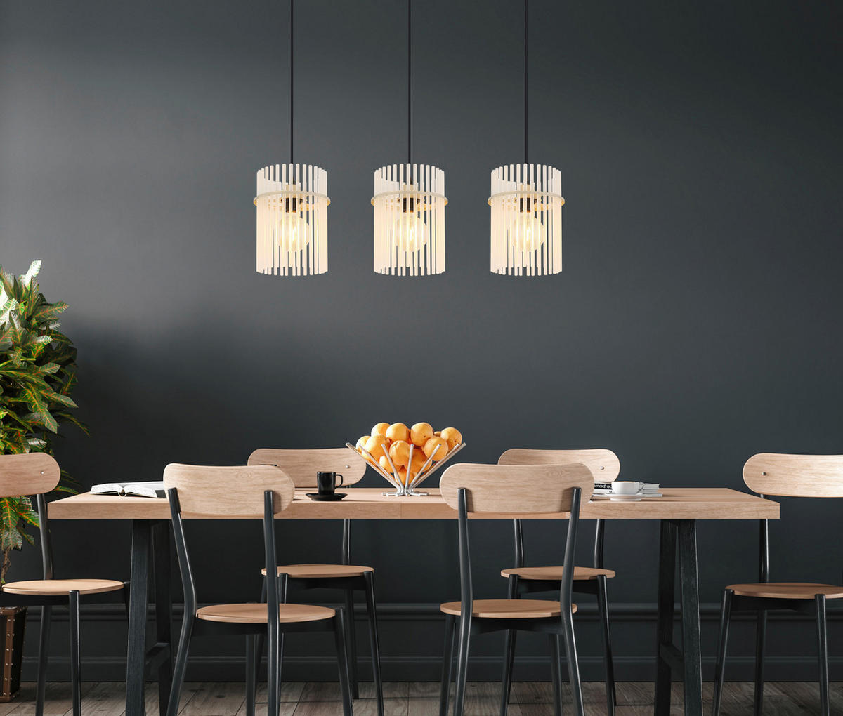 GLOBO Pendelleuchte sand Metall Glas B/H/T: ca. 80x140x20 cm E27 3 Brennstellen Hängeleuchte_Gorley - sand (80,00/140,00/20,00cm) - GLOBO