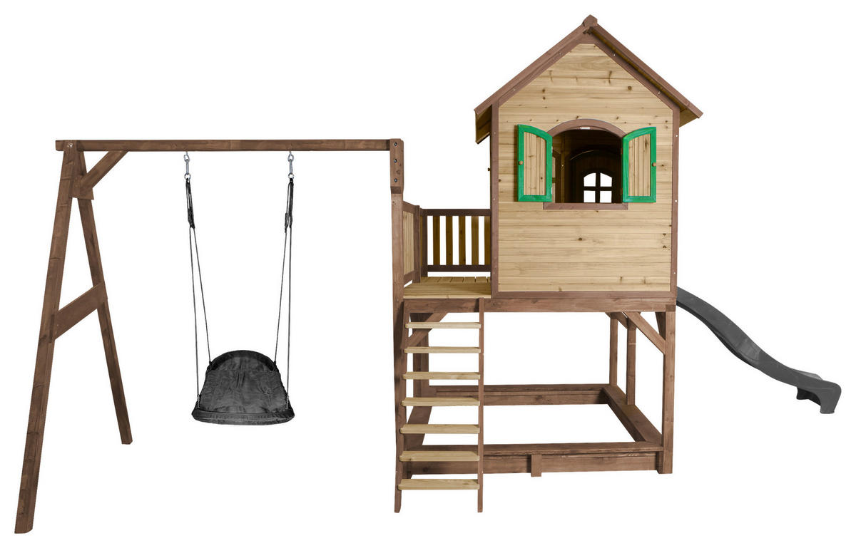 AXI Spielhaus Liam braun B/H/L: ca. 613x291x277 cm Liam - braun/grün (277,00/613,00/291,00cm) - AXI