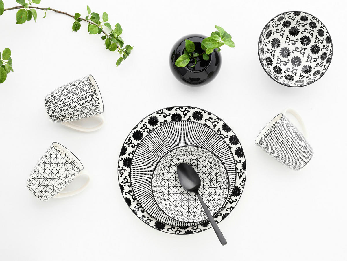 CreaTable Kombiservice New Style weiß Steingut 16 tlg. New Style - weiß/schwarz - CreaTable