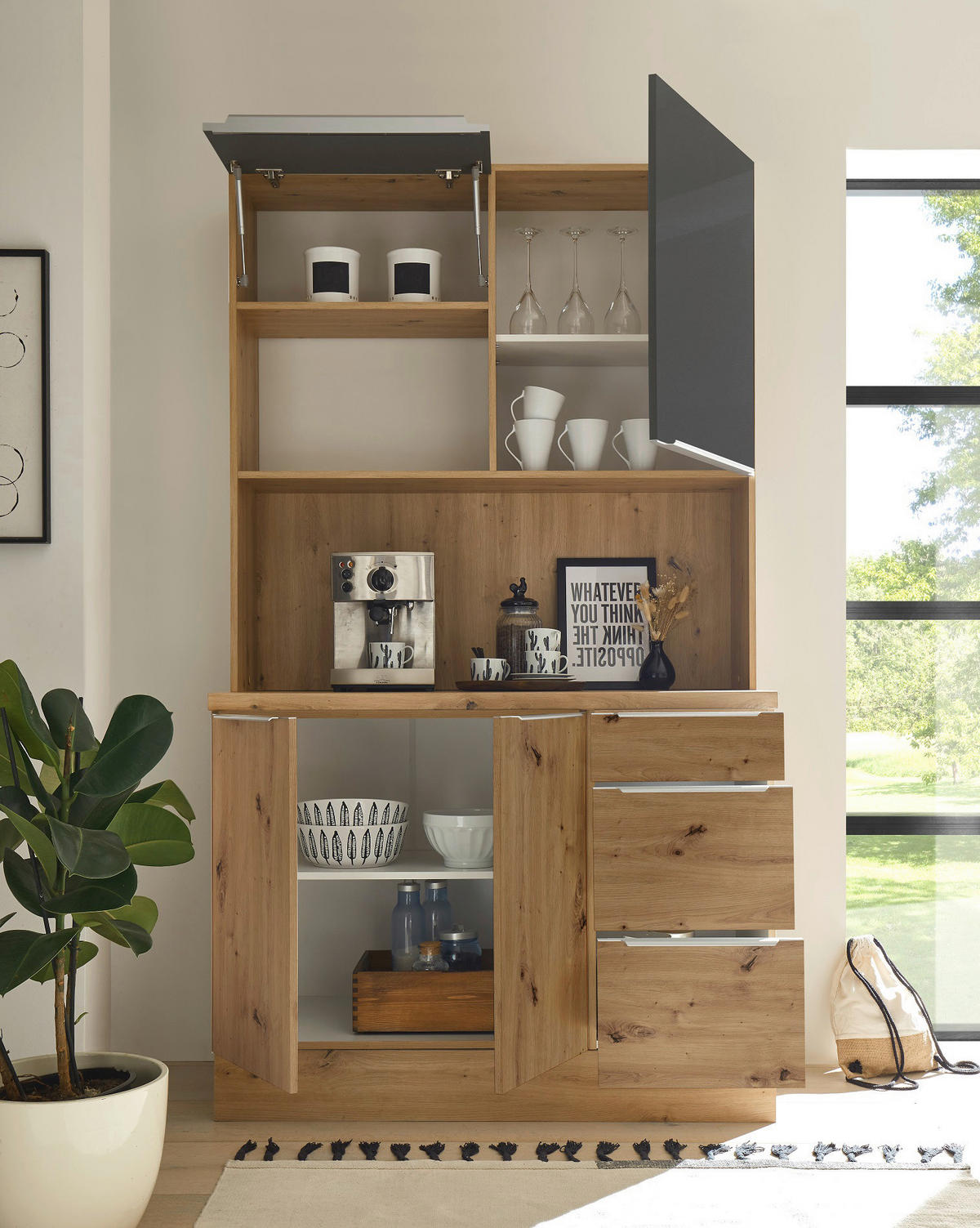 Respekta Küchenbuffet Marleen grau matt B/H/T: ca. 120x211x60 cm Marleen - Eiche/Alu (120,00/211,00/60,00cm) - Respekta