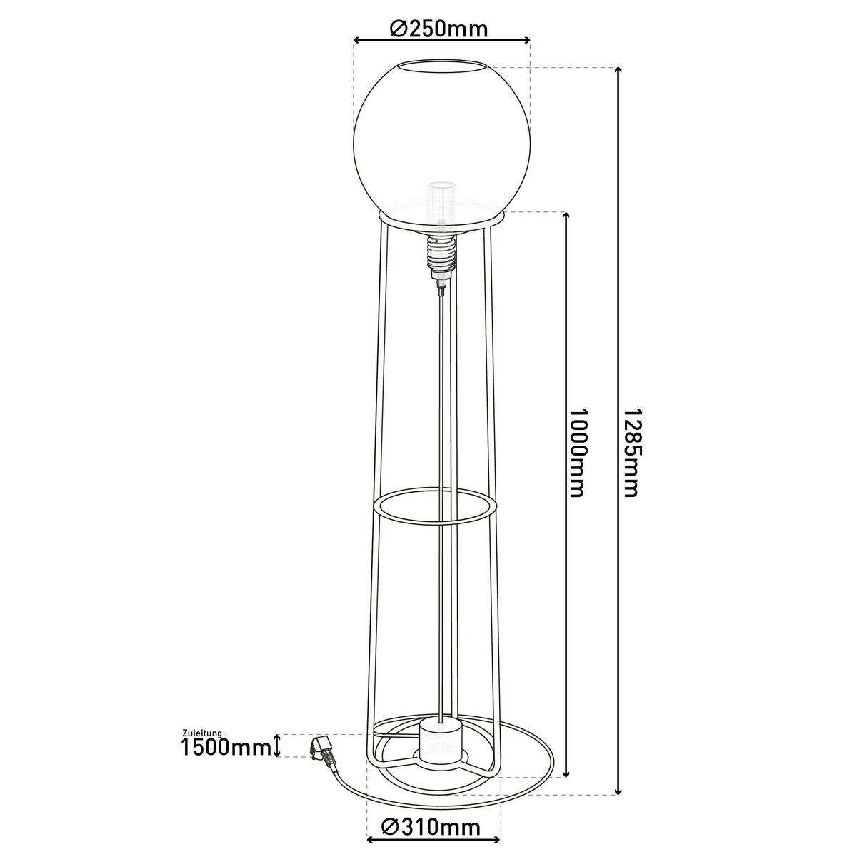 Näve Leuchten Stehleuchte 2084122 schwarz Glas Metall B/H/T: ca. 31x128,5x31 cm 1 Brennstellen Stelo - schwarz (31,00/128,50/31,00cm) - Näve Leuchten