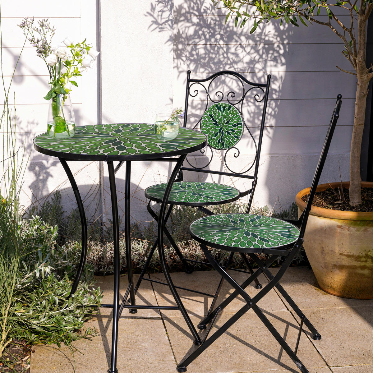 AXI Outdoor Living Bistroset Amélie Mosaik schwarz Metall B/H/L: ca. 60x92x60 cm Amélie Mosaik - schwarz/grün (60,00/60,00/92,00cm) - AXI Outdoor Living