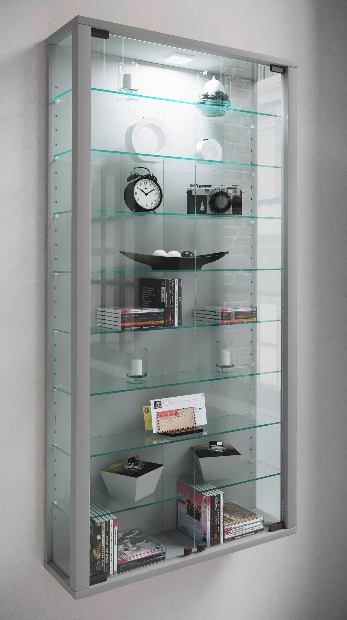 Vitrine Vitrosa Maxi silber Holzwerkstoff Glas B/H/T: ca. 59x113x18 cm Vitrosa Maxi - silber (59,00/113,00/18,00cm) - VCM Möbel