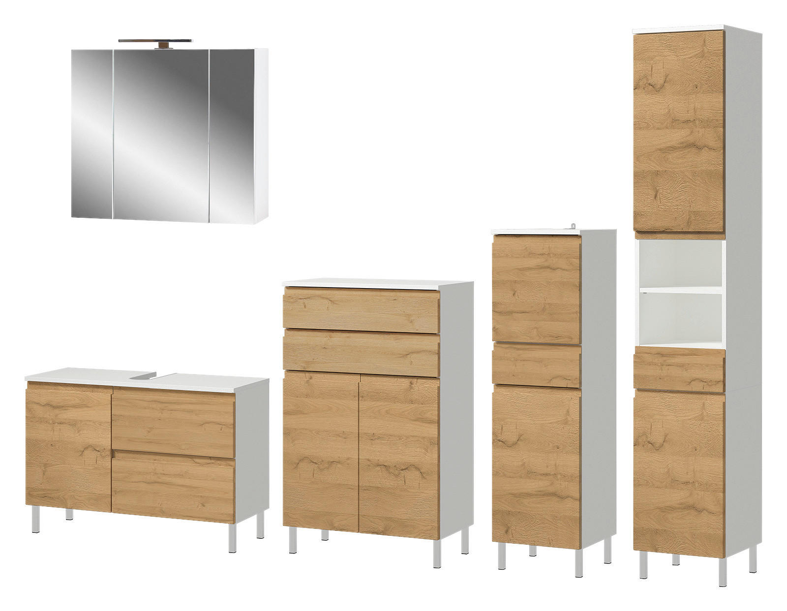 Badezimmer-Set 7946-559 weiß Eiche Grand-Son Nachbildung B/H/T: ca. 253x190x34 cm 7946-559 - Eiche/weiß (253,00/190,00/34,00cm) - Germania