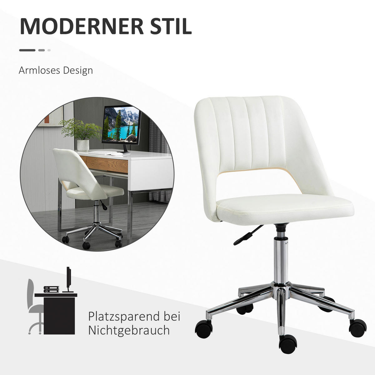 Drehstuhl 921-481V80CW beige 921-481V80CW - beige (49,00/79,00/54,00cm) - Vinsetto