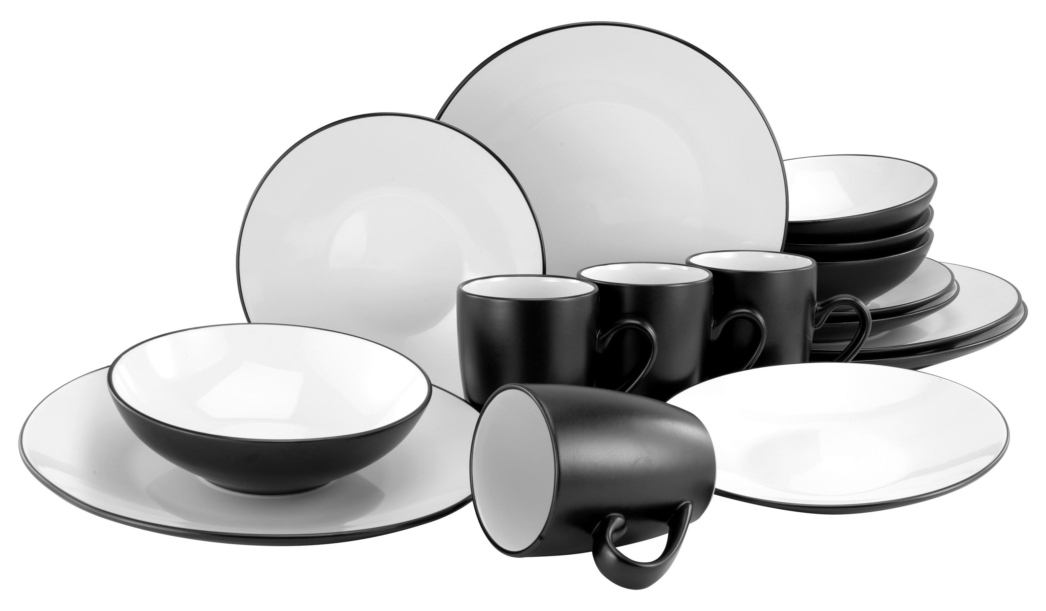 CreaTable Kombiservice Cool Black schwarz Porzellan Cool Black - weiß/schwarz