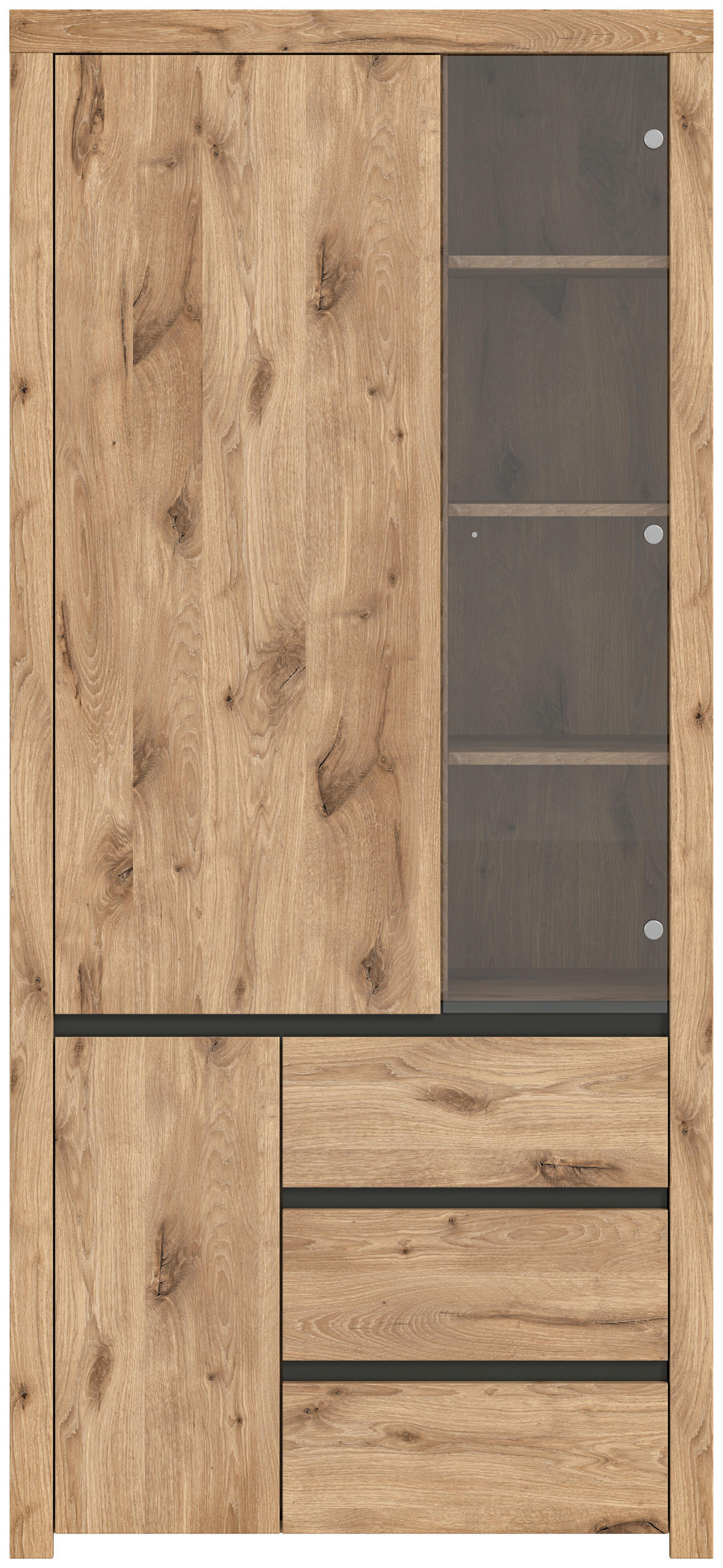 Vitrine Woody Nox Oak Nachbildung anthrazit B/H/T: ca. 90x200x37 cm Woody - anthrazit (90,00/200,00/37,00cm)