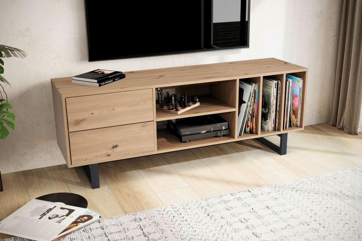 Lowboard Eiche Optik B/H/T: ca. 150x55x40 cm TV & Lowboard - Eiche (150,00/55,00/40,00cm) - Wohnling