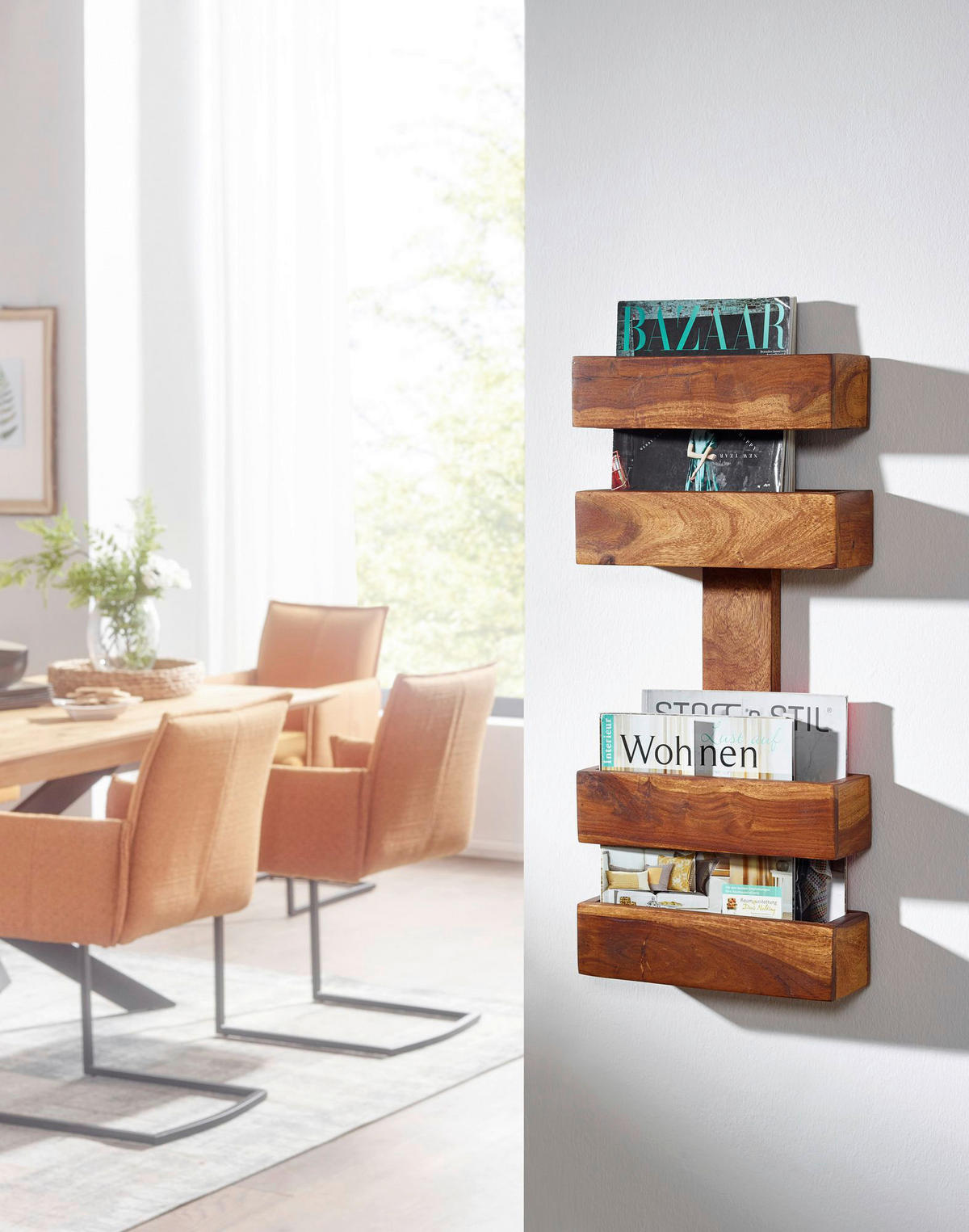 Zeitungsständer natur Echtholz B/H/T: ca. 30x72x10 cm Zeitungsständer - natur (30,00/72,00/10,00cm) - Wohnling