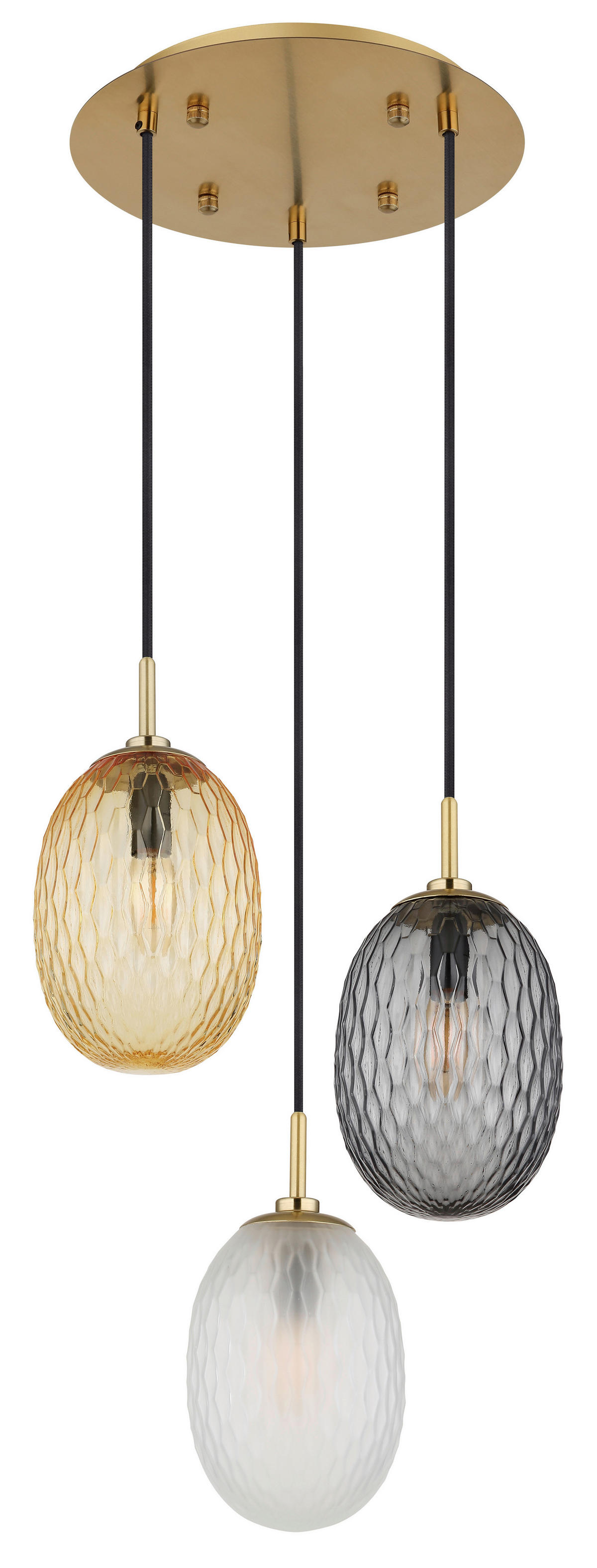 GLOBO Pendelleuchte schwarz gold amber Glas Metall Textil H/D: ca. 120x36 cm E14 3 Brennstellen DEVIN - gold/schwarz (36,00/120,00cm) - GLOBO