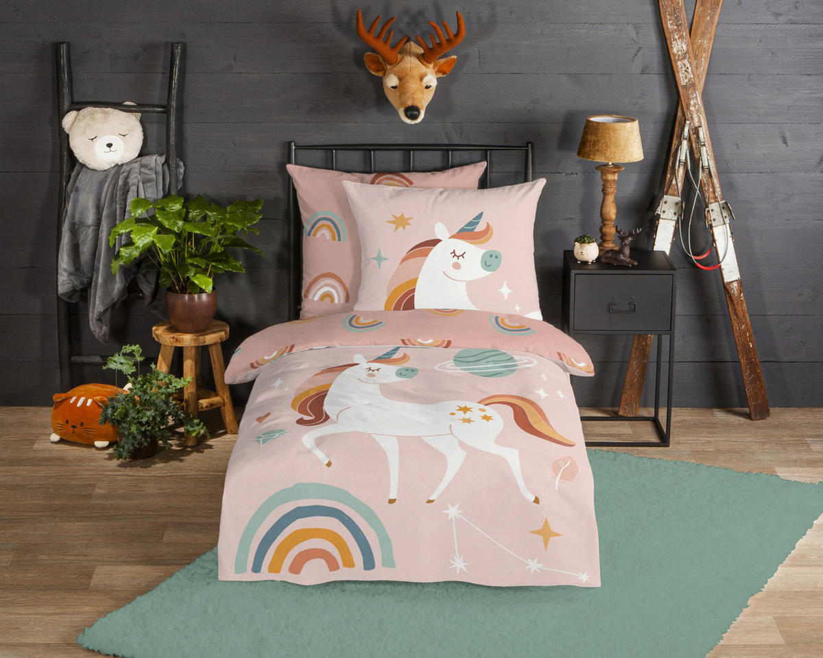 Bettwäsche pink Baumwolle B/L: ca. 135x200 cm Bettwäsche-Baumwolle-Flanell - pink (135,00/200,00cm) - Good Morning