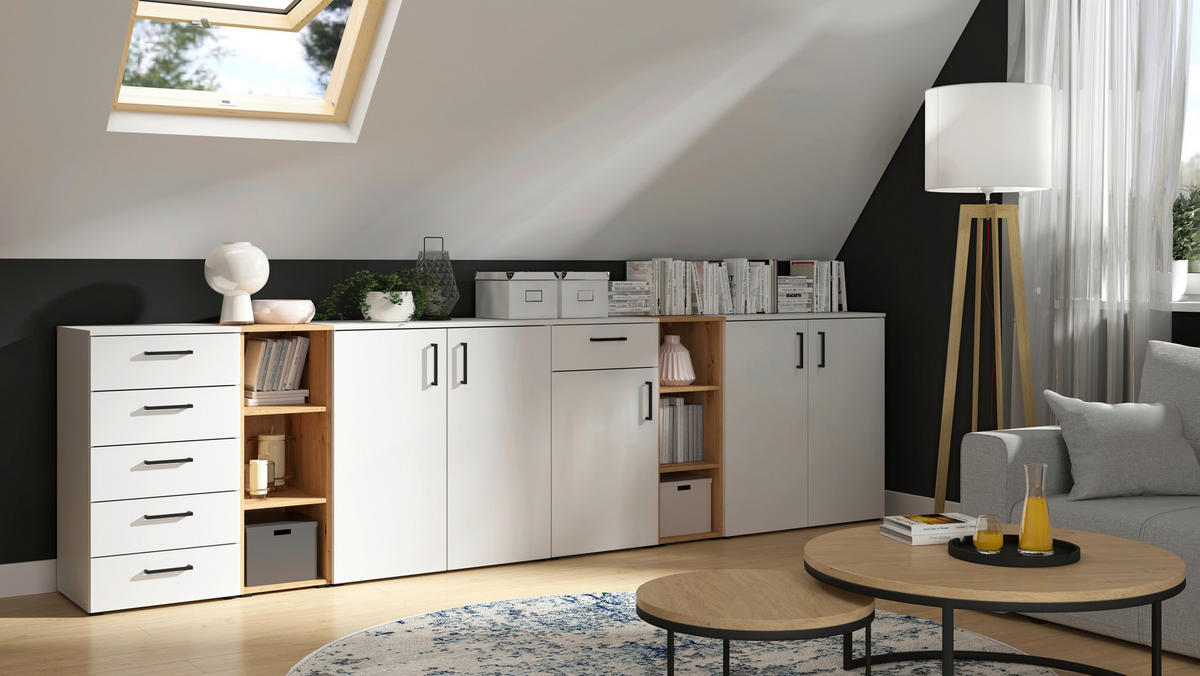 Kommode Multi-Stauraum Typ 31 Eiche Artisan Nachbildung B/H/T: ca. 80x115x40 cm Multi-Stauraum Typ 31 - Eiche (80,00/115,00/40,00cm)