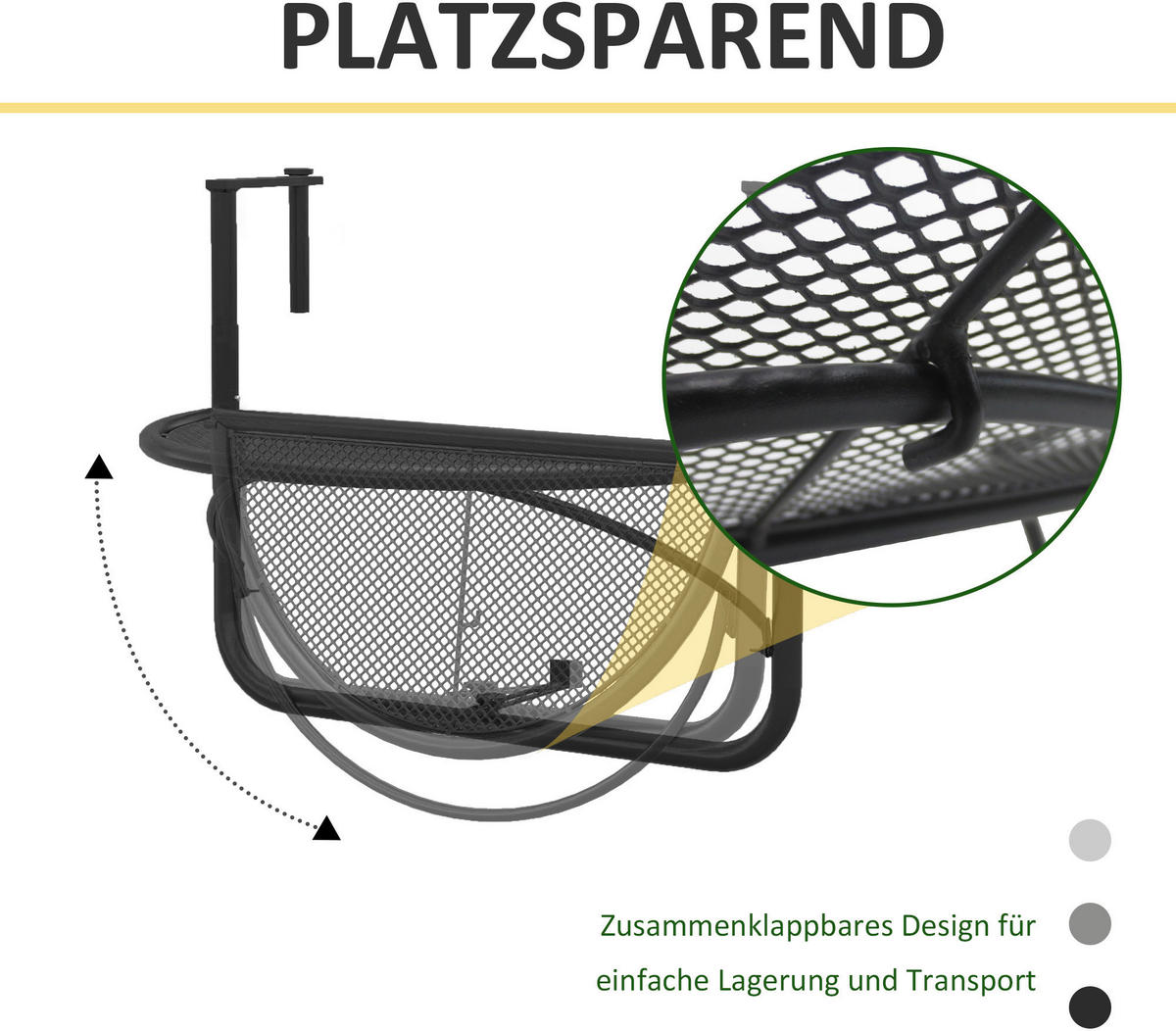 Outsunny Balkonhängetisch schwarz Metall B/H/L: ca. 45x50x60 cm Balkonhängetisch - schwarz (60,00/45,00/50,00cm) - Outsunny