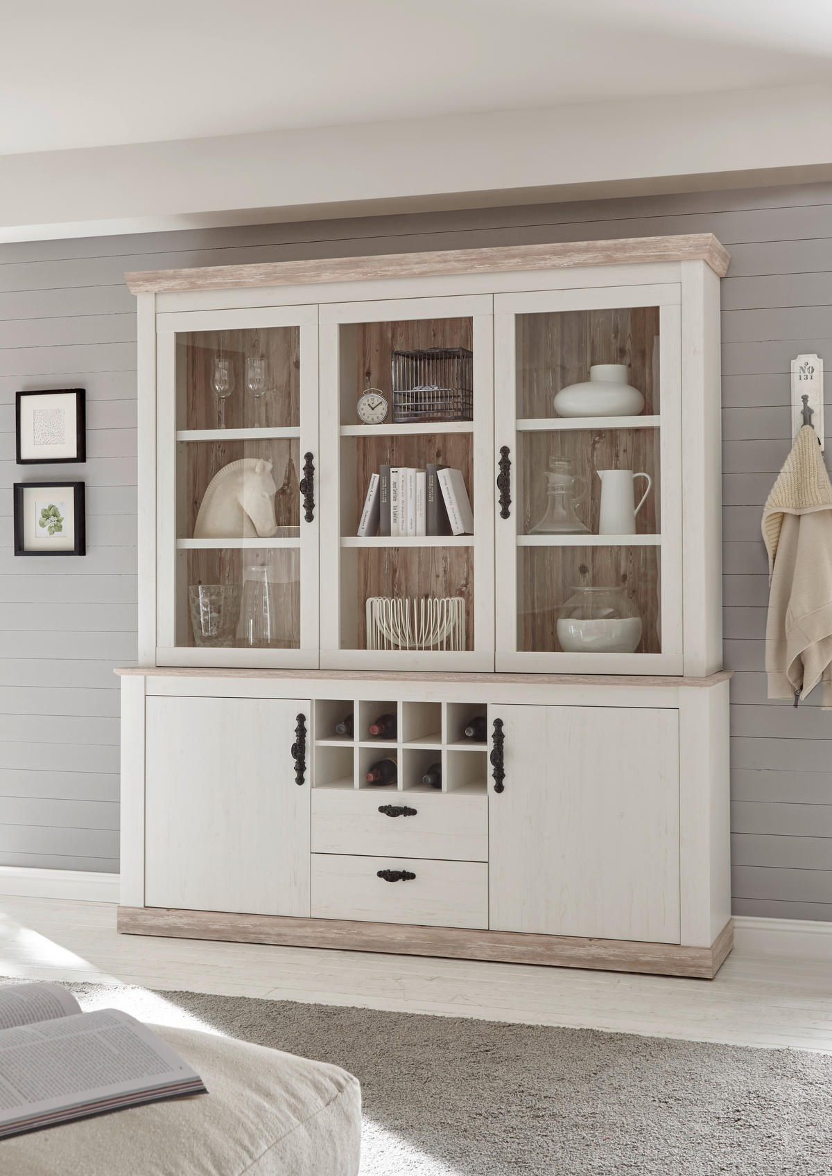 Buffet Florenz weiß Pinie B/H/T: ca. 184x205x44 cm Florenz - weiß (184,00/205,00/44,00cm)