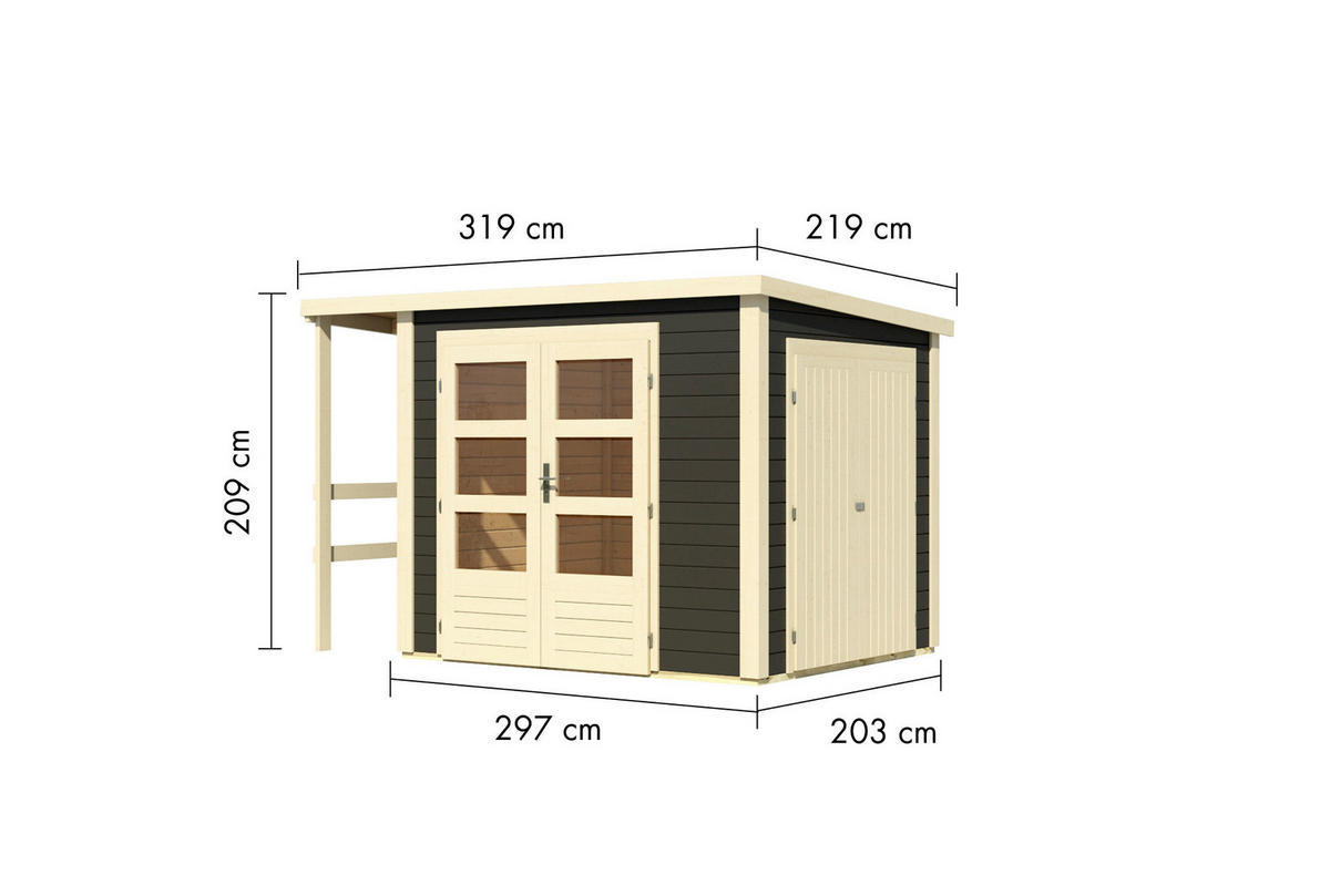 Karibu Gartenhaus Fabi grau B/H/L: ca. 204x230x244 cm Fabi - grau (244,00/204,00/230,00cm) - Karibu