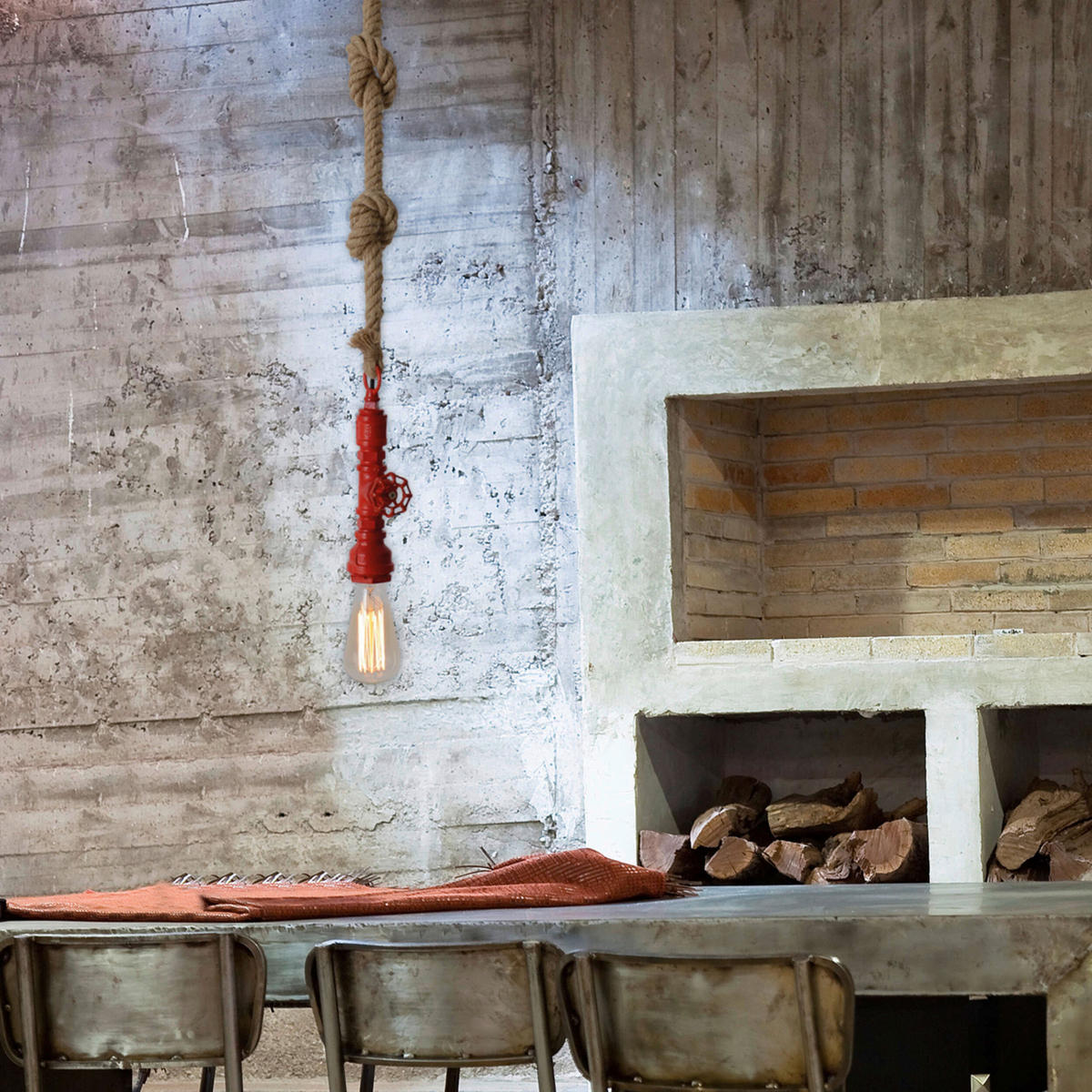 Näve Leuchten Pendelleuchte 114921 rot Textil Metall B/H/T: ca. 12x145x12 cm E27 1 Brennstellen Regia - rot (12,00/145,00/12,00cm) - Näve Leuchten