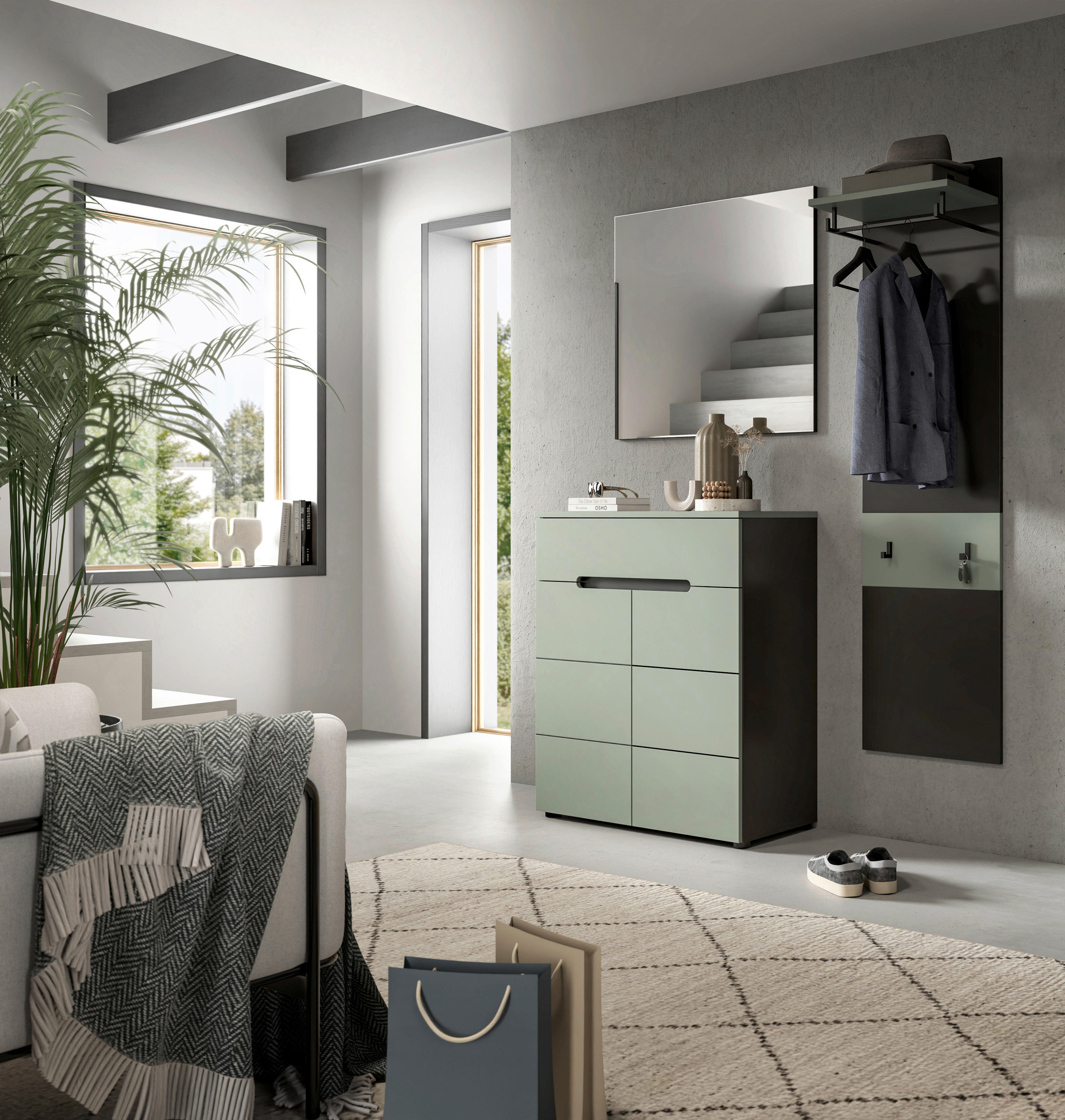 Thumbnail - Garderobe Canu grün basaltgrau Nachbildung B/H/T: ca. 140x190x37 cm