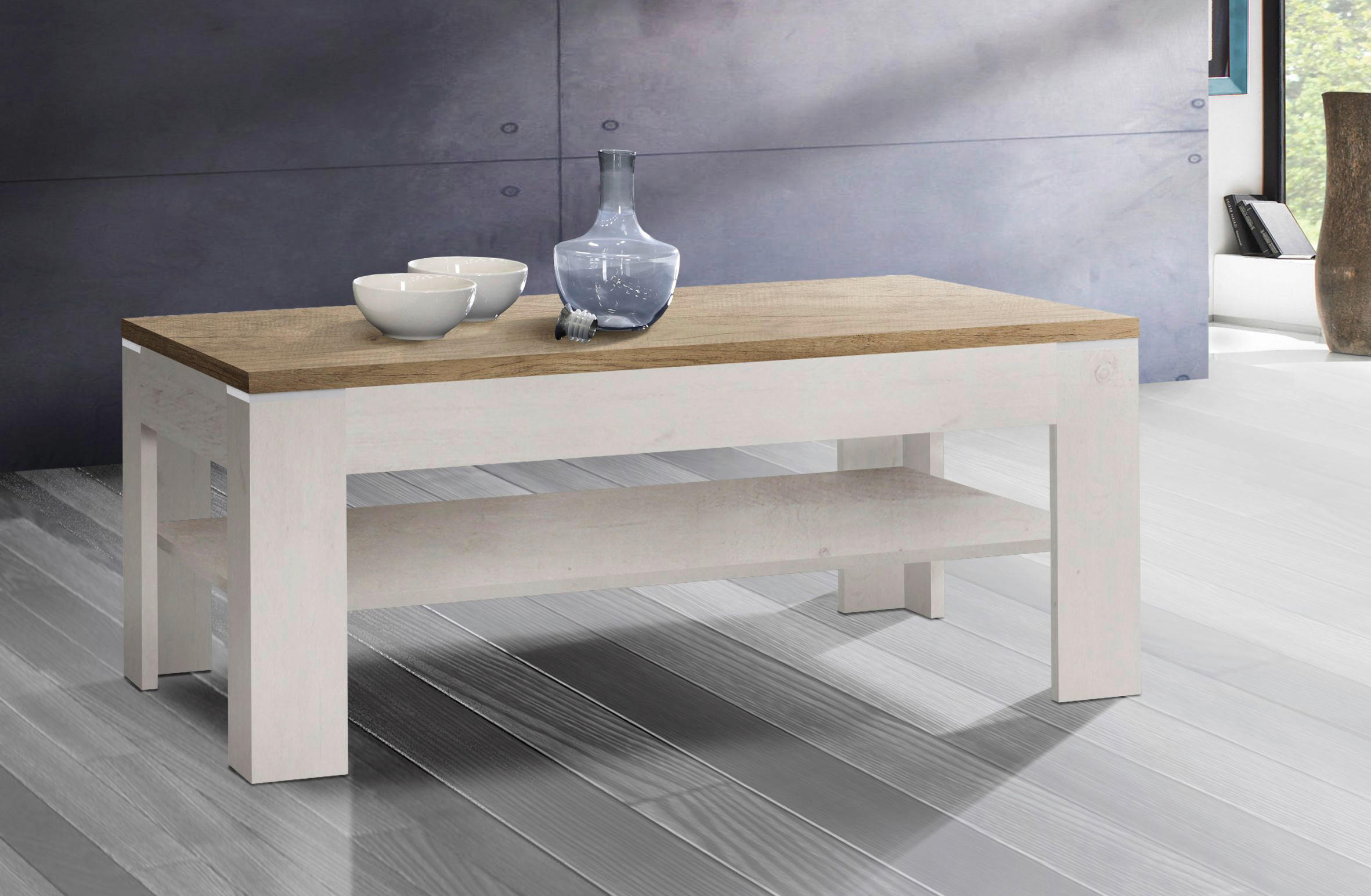 Couchtisch  weiß Pinie Nachbildung Eiche Antik Nachbildung B/H/T: ca. 120x43x75 cm Duro_Couchtisch SVOT22-T75 - Eiche/weiß (120,00/43,00/75,00cm)