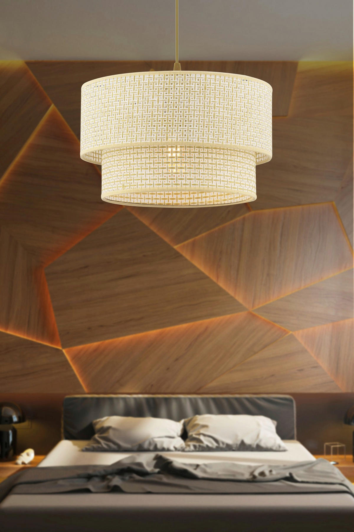 Opviq Pendelleuchte Echo creme Baumwolle B/H/T/L/D: ca. 30x65x30x30x30 cm E27 1 Brennstellen Echo - creme (30,00/30,00/65,00cm) - Opviq