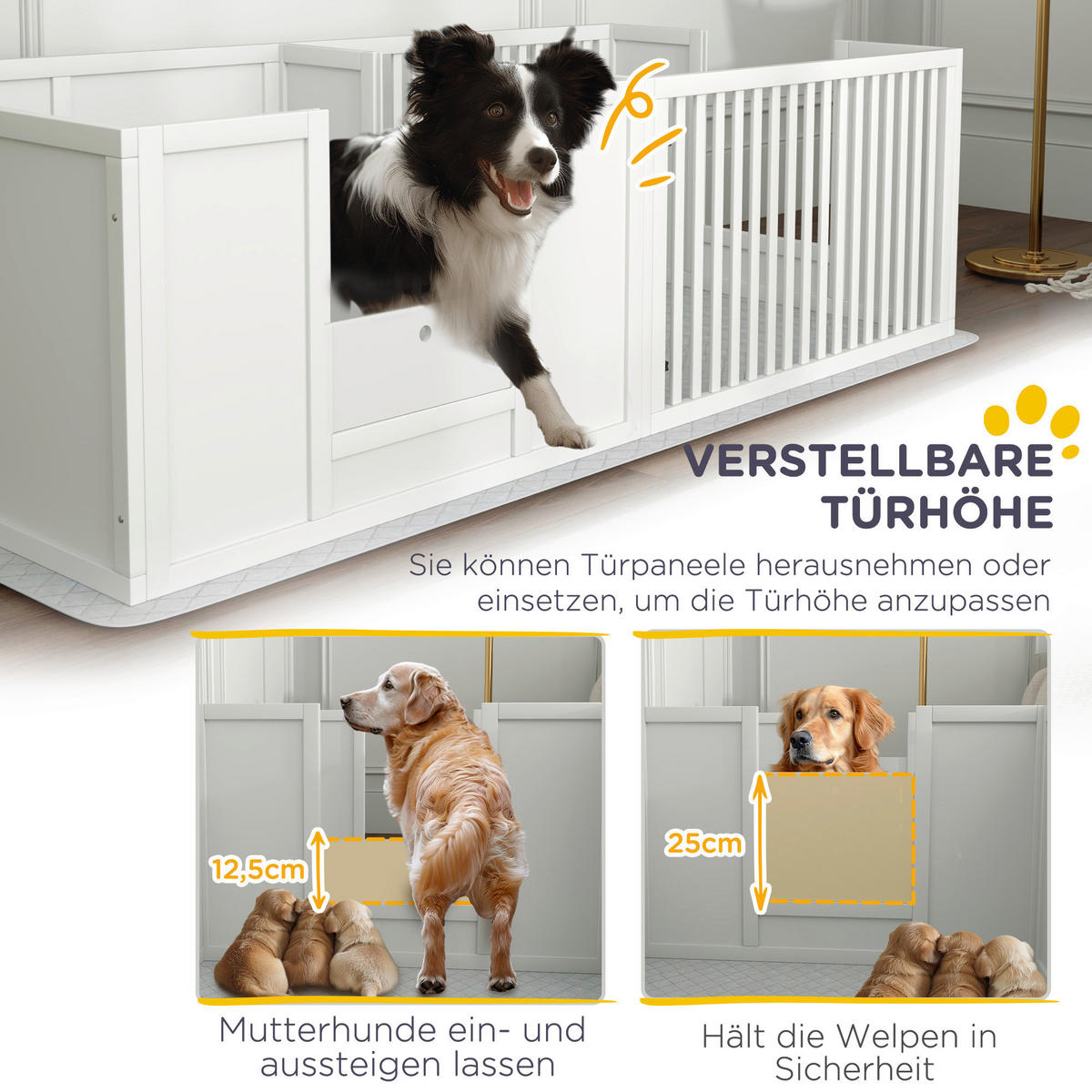 PawHut Welpen-Wurfkiste weiß MDF B/H/L: ca. 80x50x166 cm Welpen-Wurfkiste - weiß (166,00/80,00/50,00cm) - PawHut